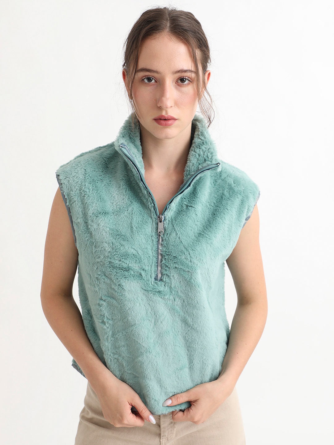 

RAREISM Women Green Solid Sweater Vest