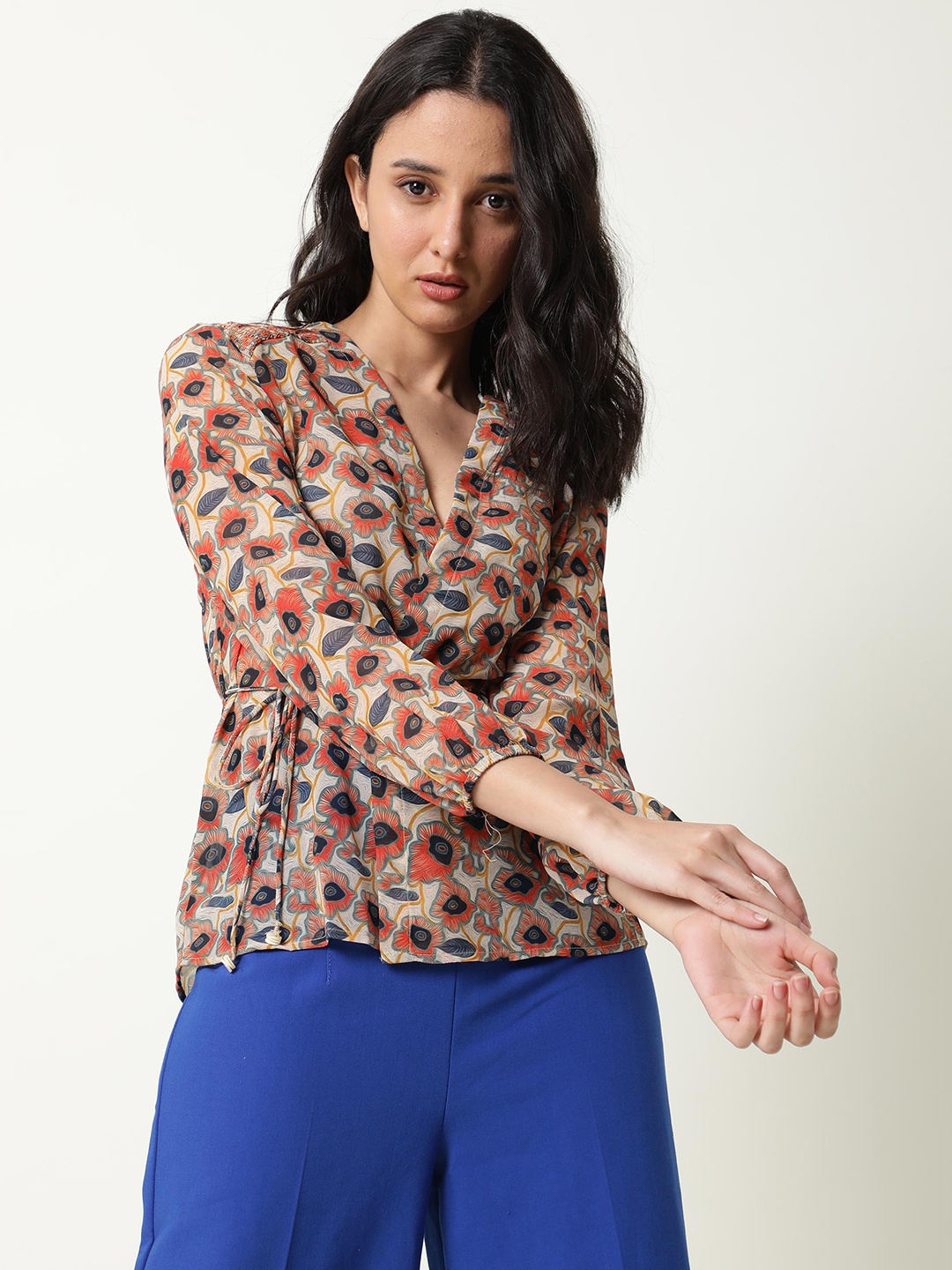 

RAREISM Women Multicoloured Print Wrap Top, Multi