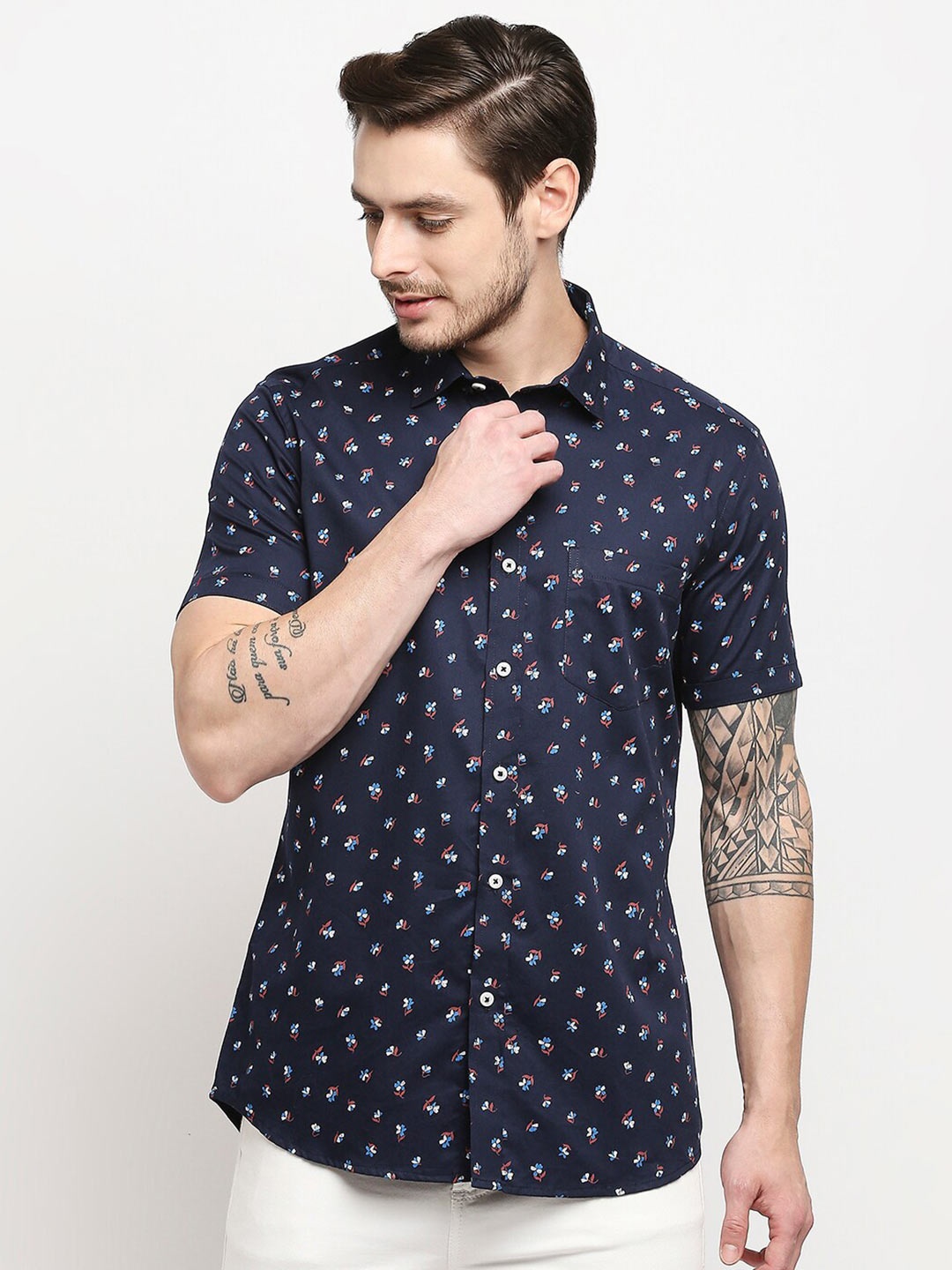 

EVOQ Classic Floral Printed Casual Shirt, Navy blue