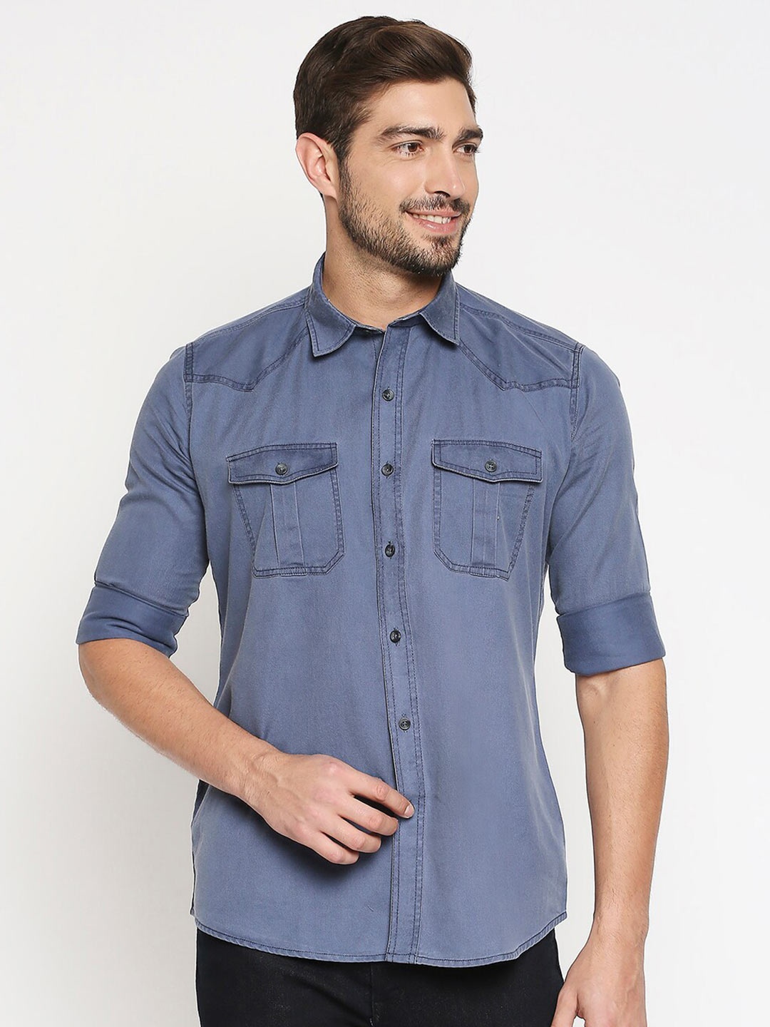 

EVOQ Men Blue Standard Cotton Casual Shirt