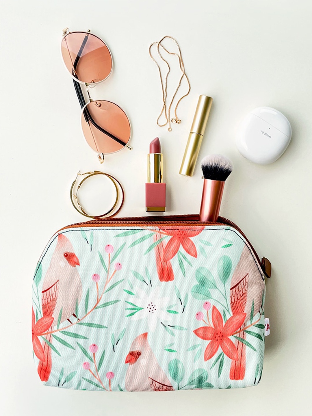 

happywagon White Floral Printed Travel Pouch, Green