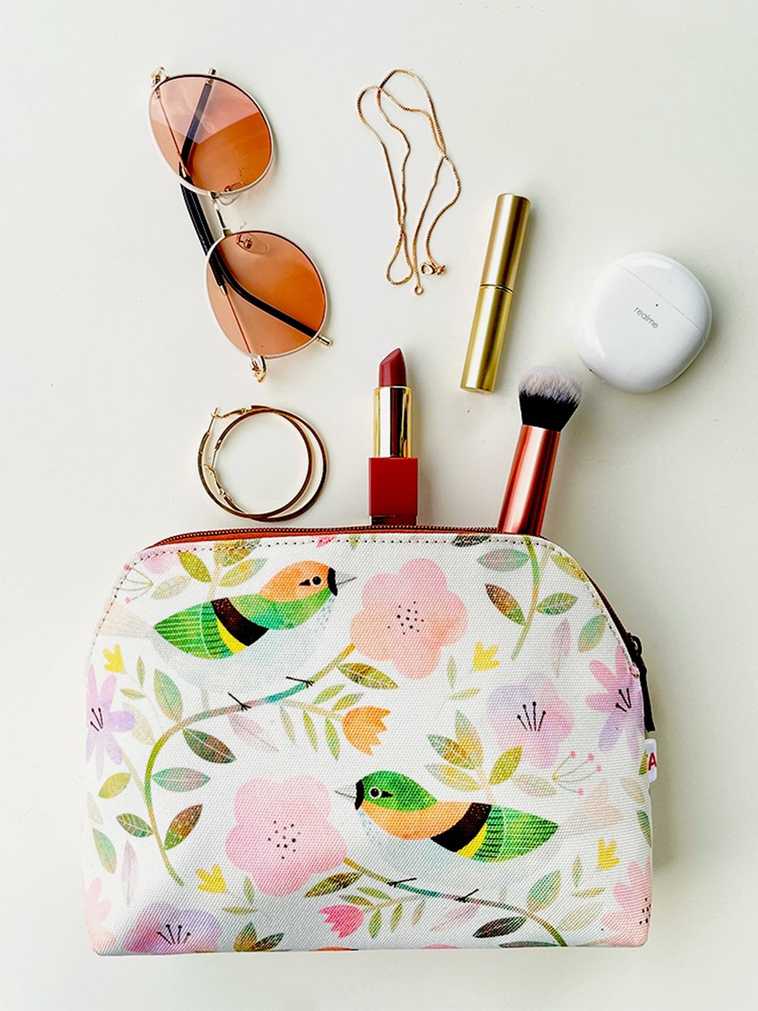 

happywagon Unisex Floral Printed Travel Pouch, White