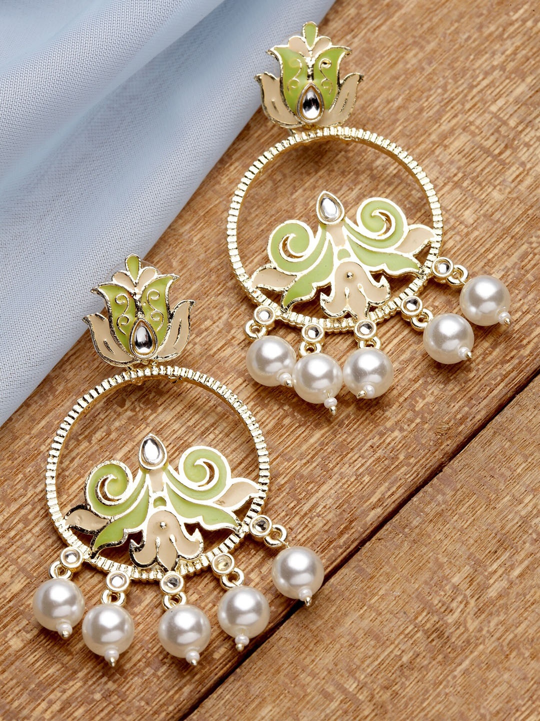 

KARATCART Women Gold Plated Lime Green Circular Drop Earrings