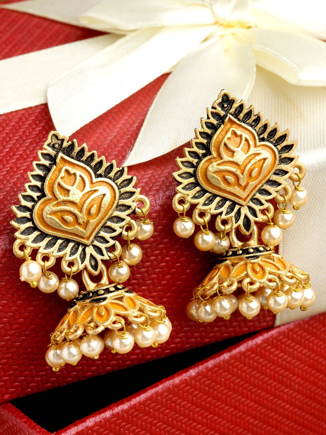 

KARATCART Women Gold Plated Mustard Dome Shaped Jhumkas Earrings