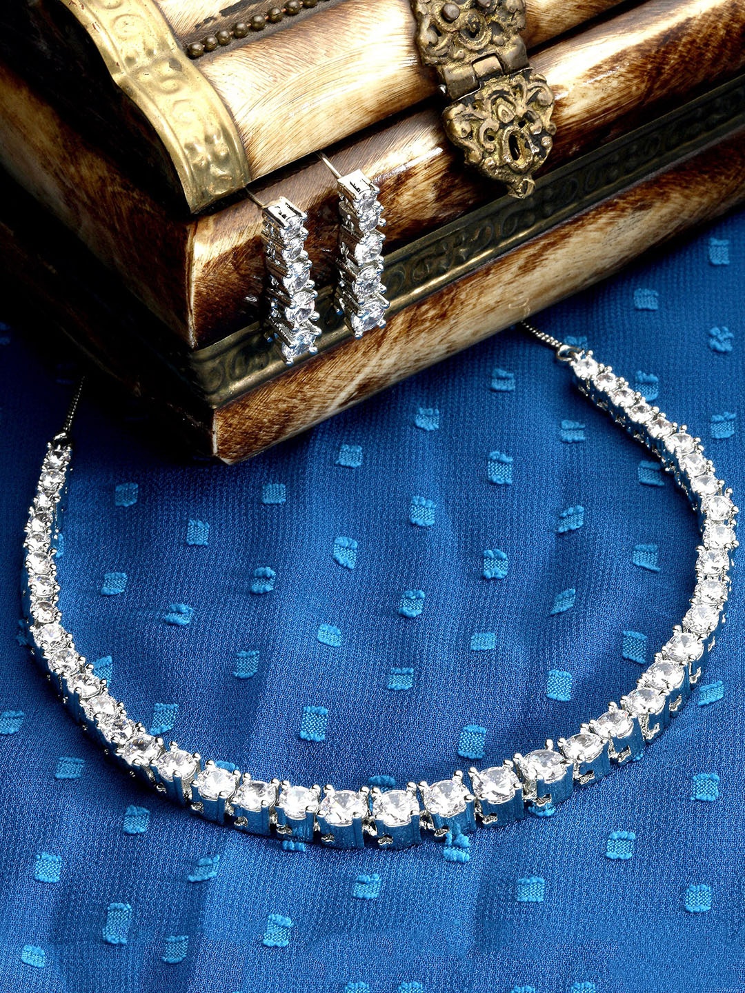 

KARATCART Silver-Plated & CZ Studded Jewellery Set