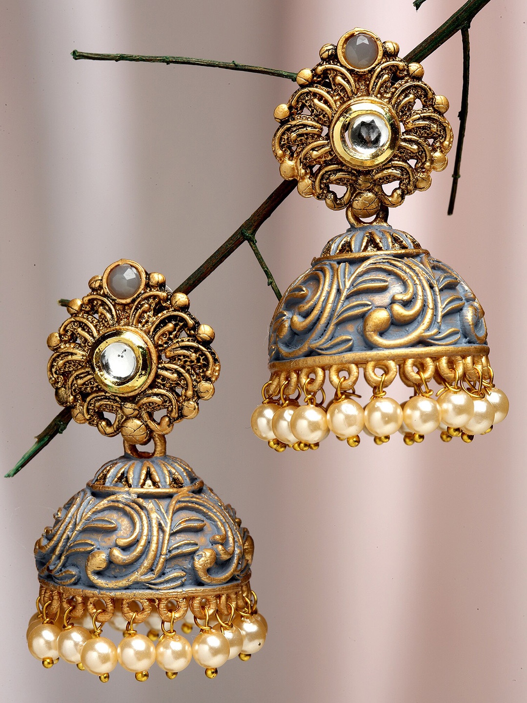 

KARATCART Women Gold Plated Grey Classic Jhumkas Earrings