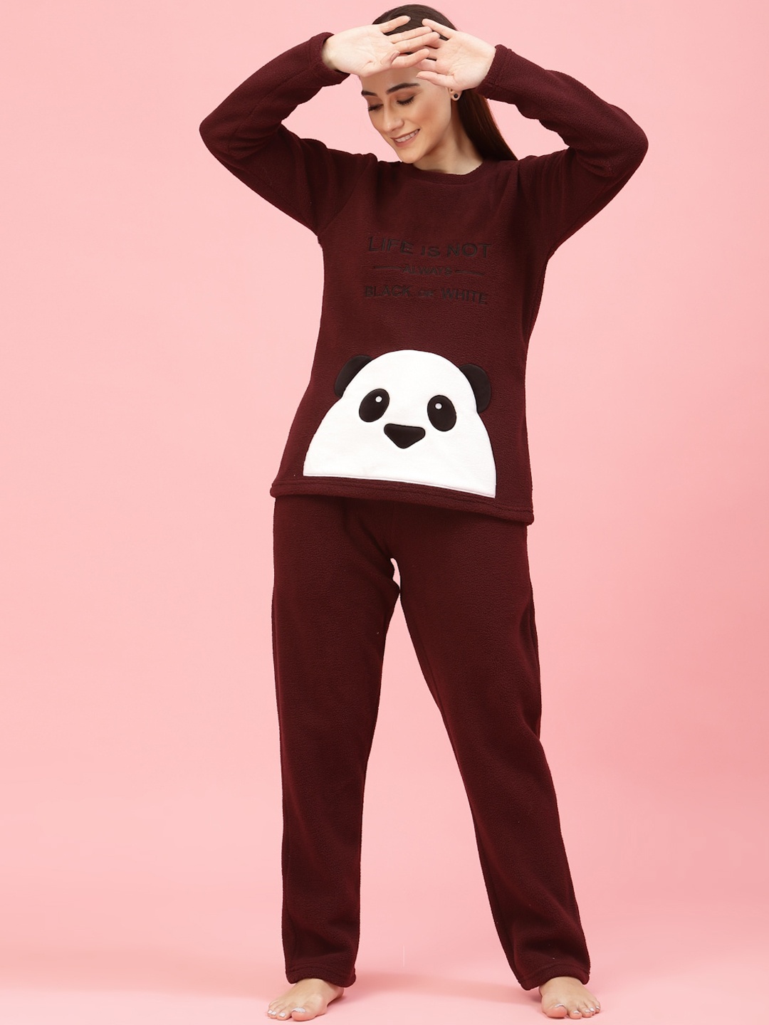 

Sweet Dreams Polar Fleece Applique Detail Winter Pyjama Set, Maroon