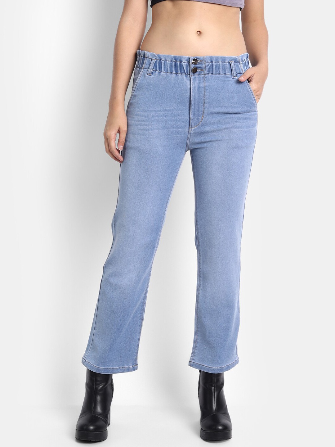

BROADSTAR Women Blue Cotton Slim Fit High-Rise Light Fade Stretchable Jeans