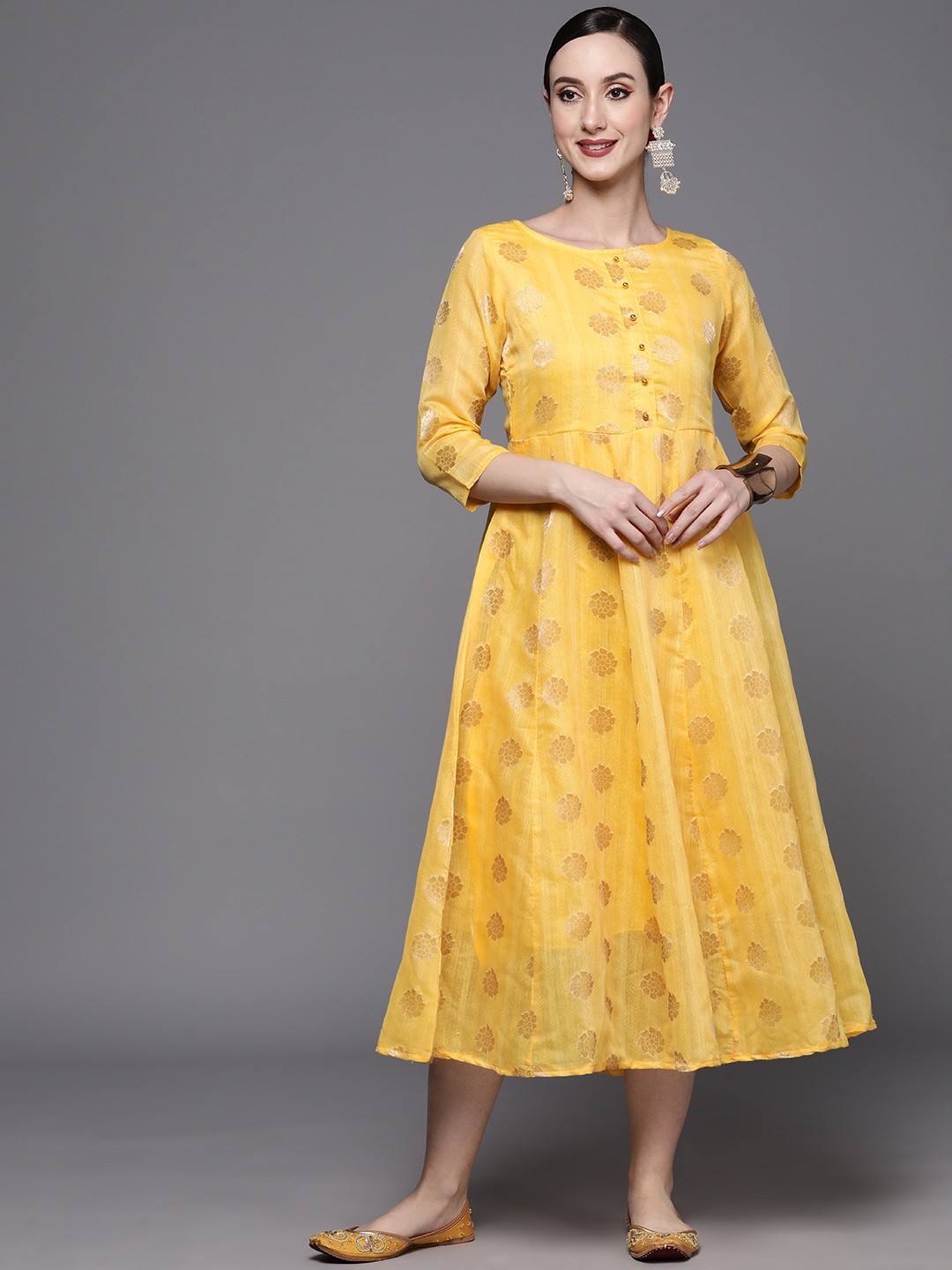 

Ahalyaa Women Self Design Chanderi Empire Midi Ethnic Kurta, Yellow