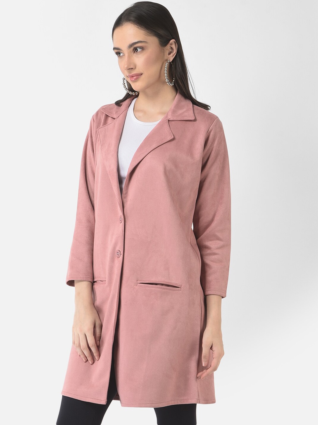 

FNOCKS Women Pink Fleece Longline Overcoat