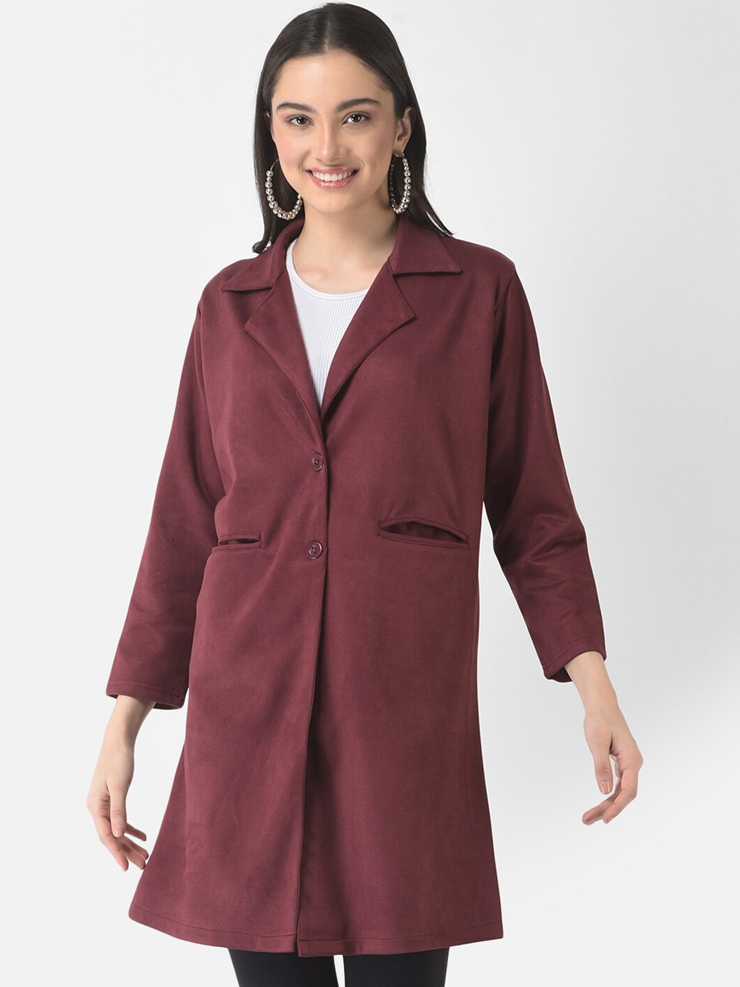 

FNOCKS Women Violet Solid Fleece Longline Overcoat