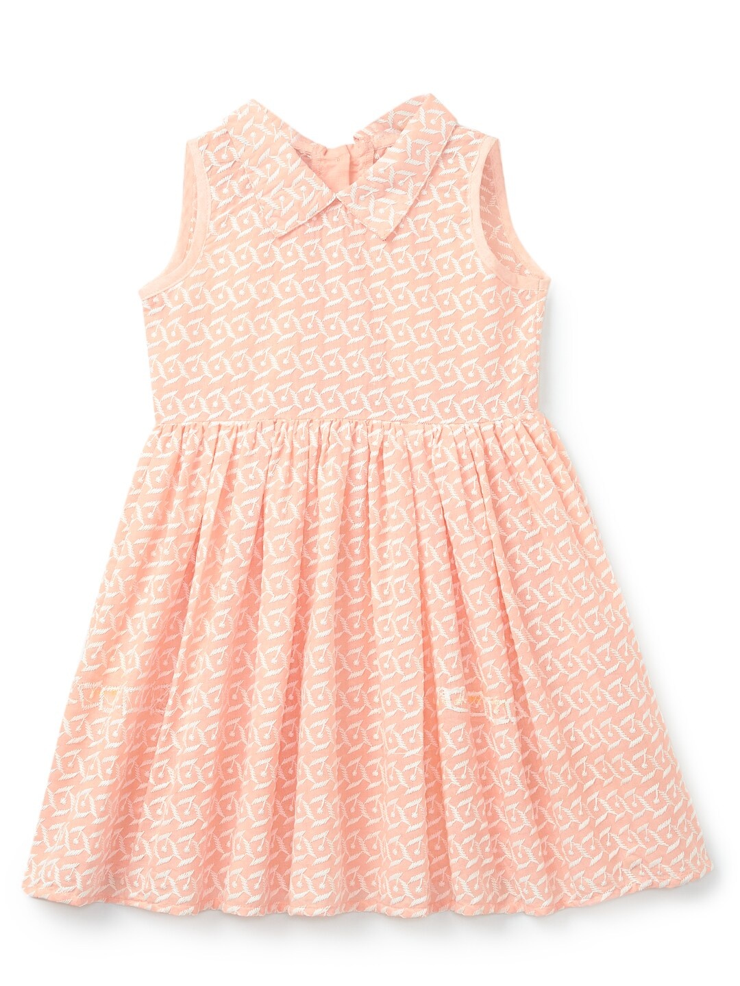 

K&U Peach-Coloured Embroidered Pure Cotton A-Line Dress