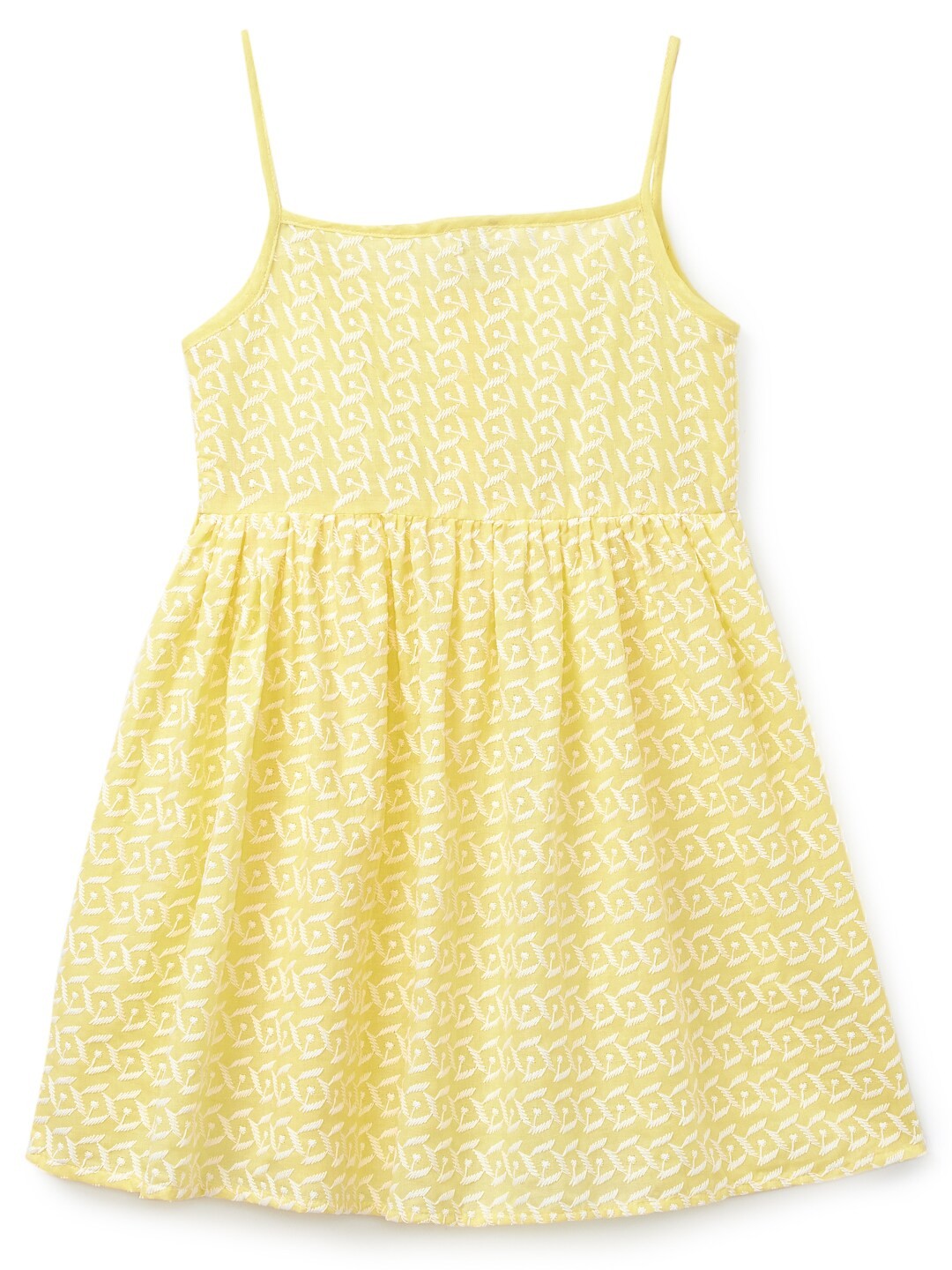 

K&U Yellow Embroidered Pure Cotton A-Line Dress