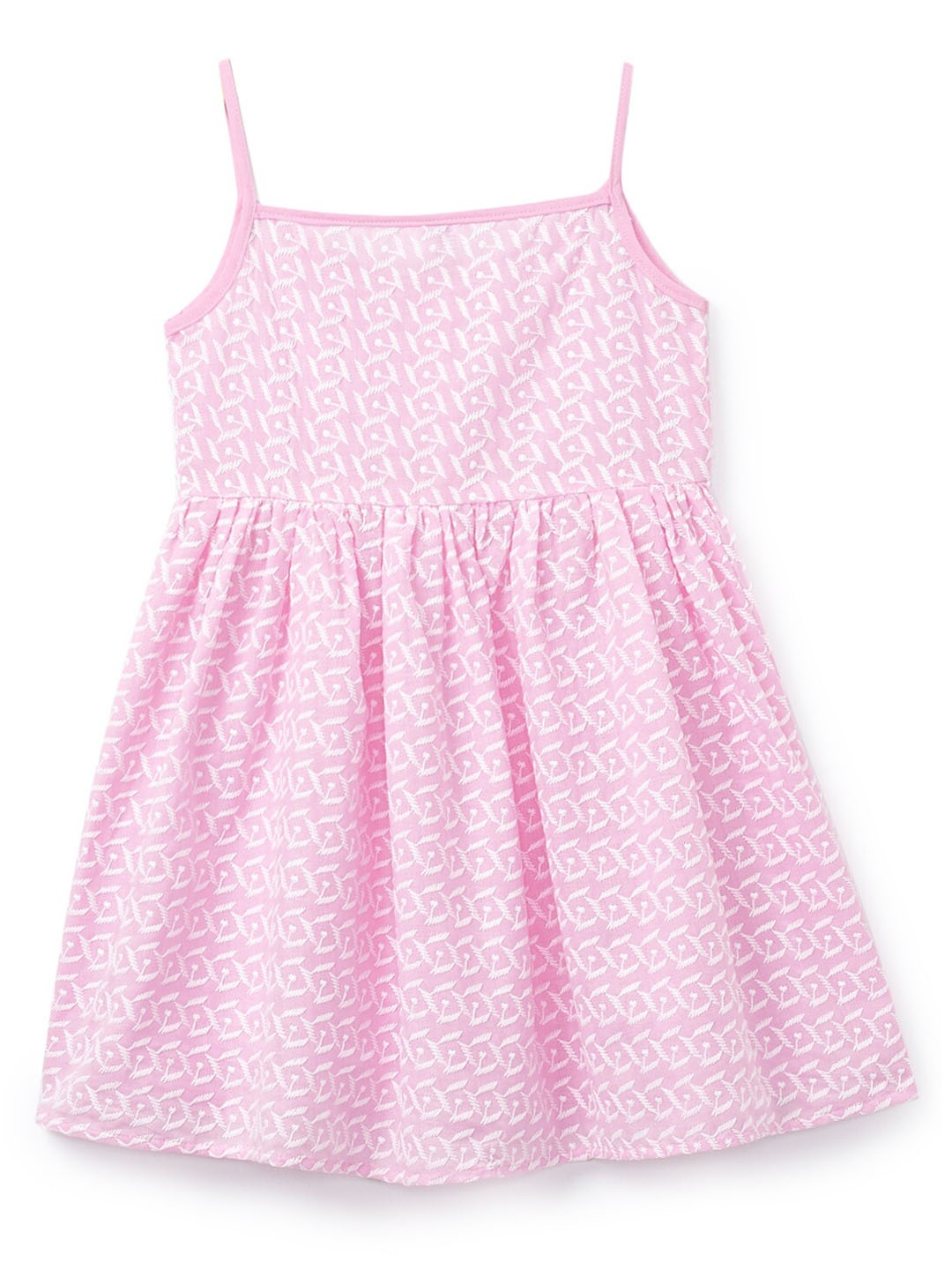 

K&U Girls Pink Embroidered Pure Cotton A-Line Dress