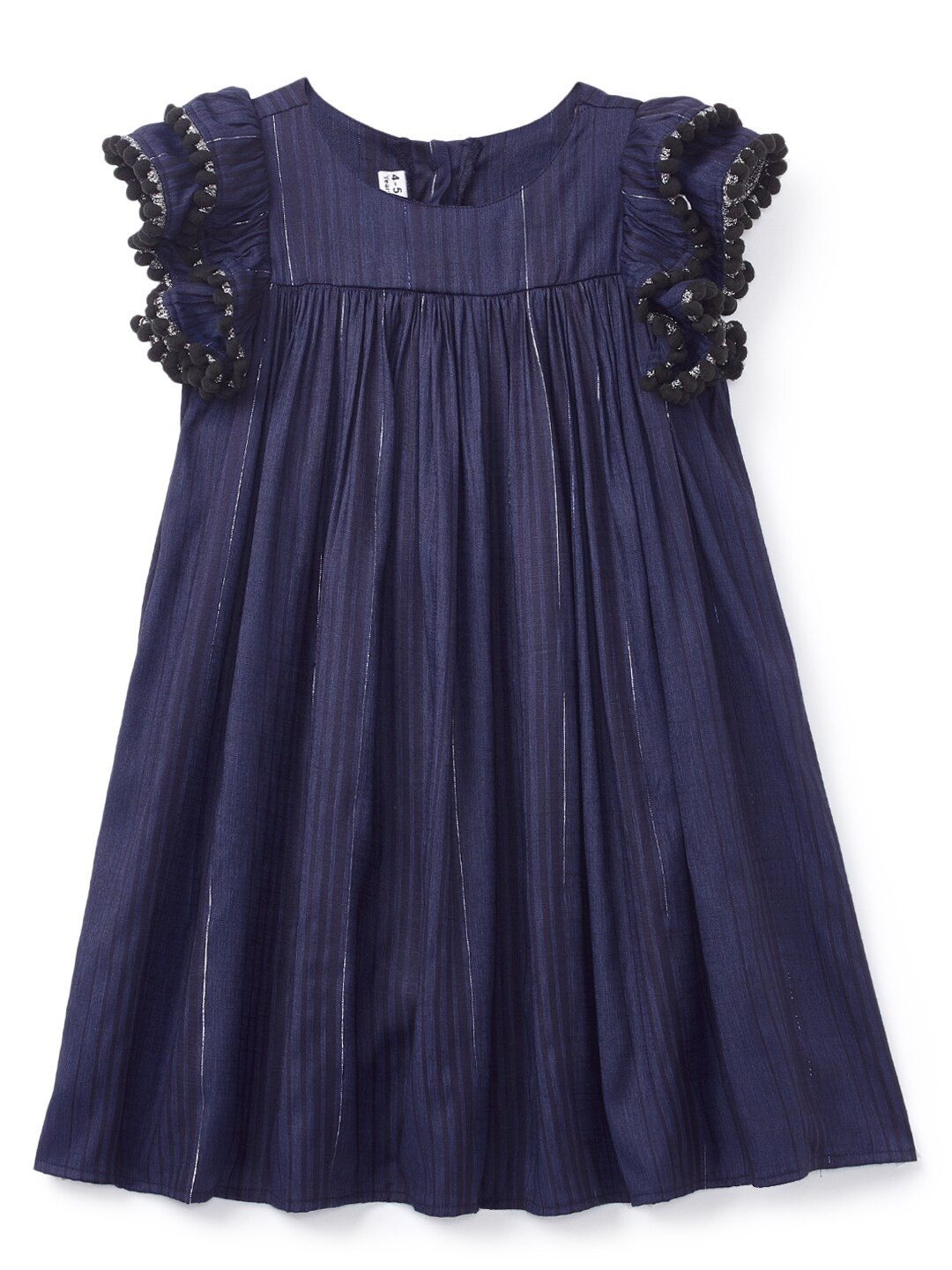 

K&U Girls Navy Blue Striped Pure Cotton Empire Dress
