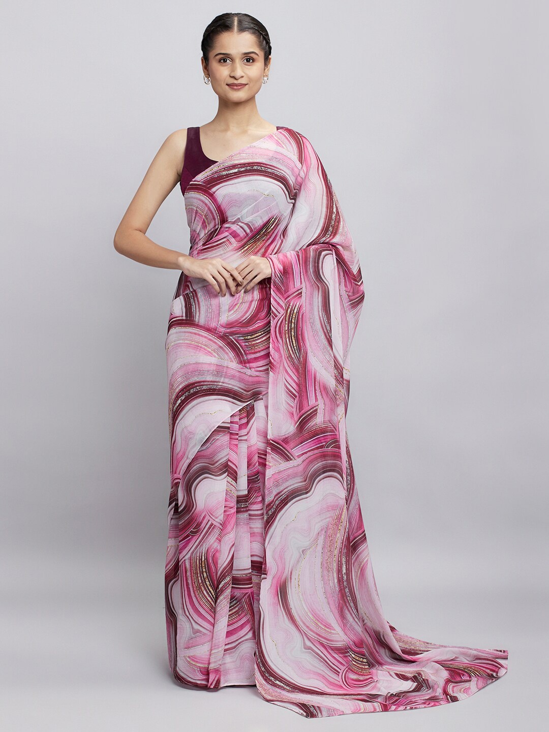 

navyasa Pink & Purple Abstract Printed Saree