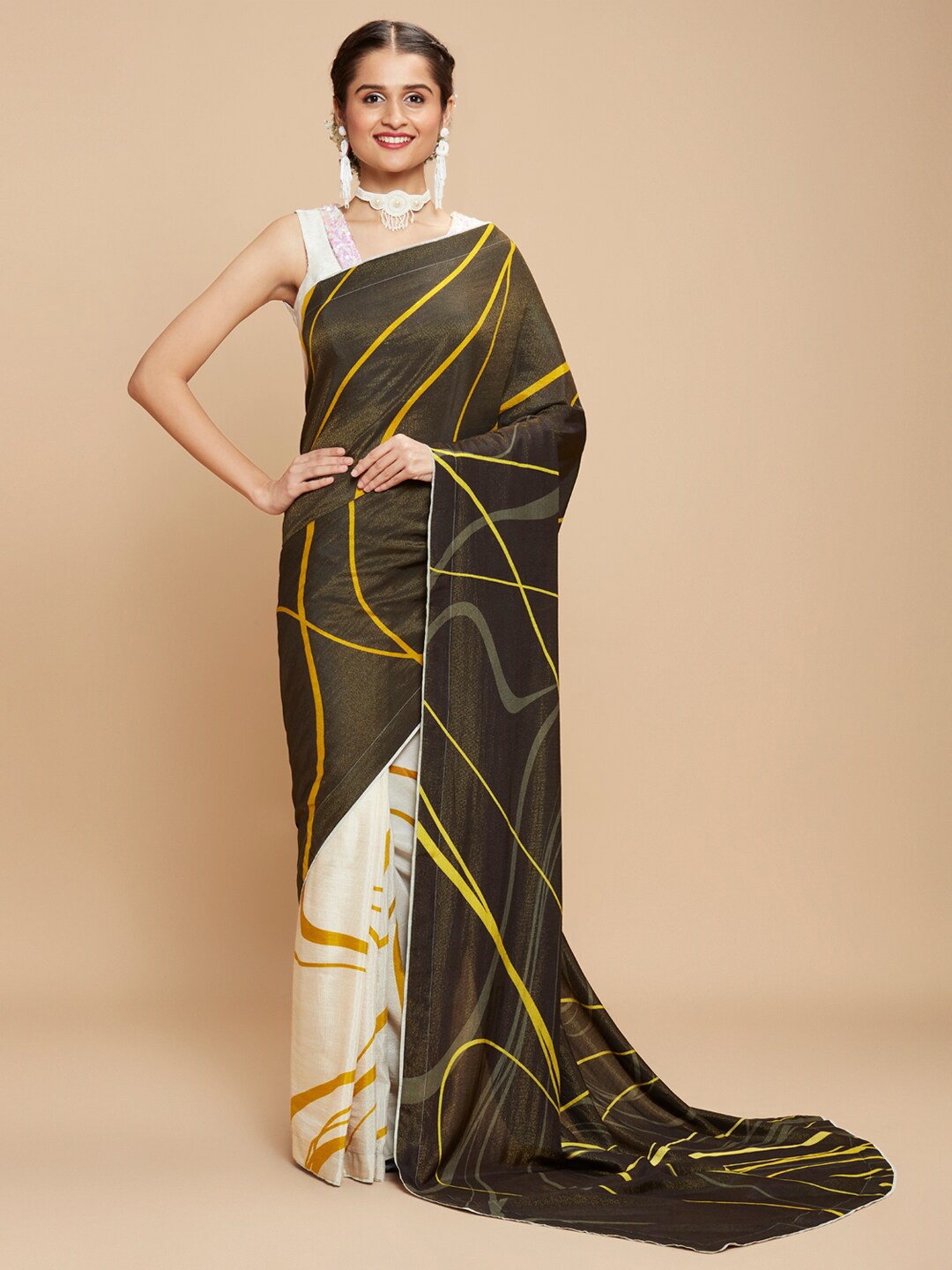 

navyasa Black & White Ready to Wear Saree