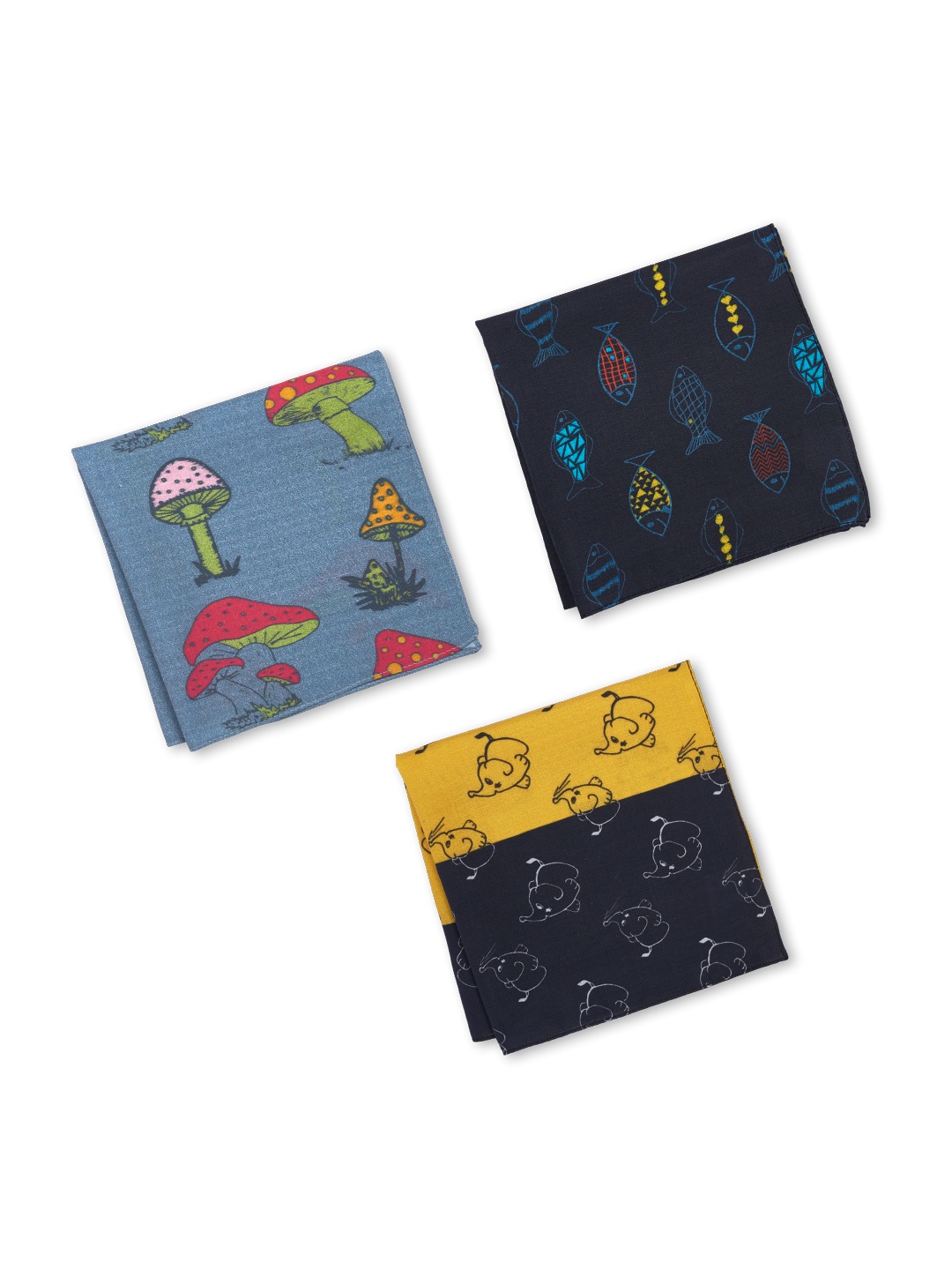

hexafun Women Pack Of 3 Printed Organic Premium Pure Cotton Handkerchief, Yellow
