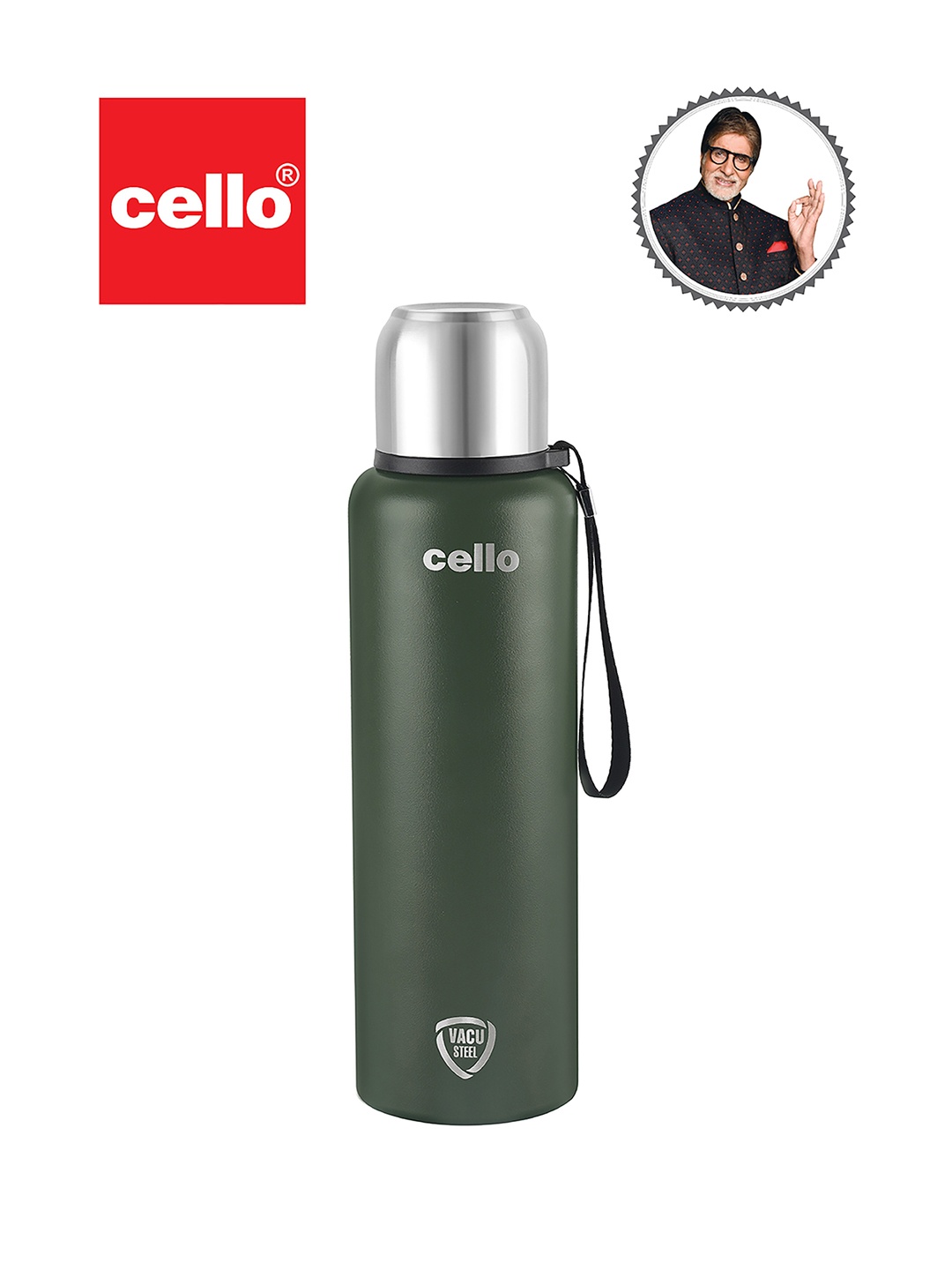 

Cello Olive Green Duro Tuff Steel Flip Series Water Bottle With Thermal Jacket 1.5 L