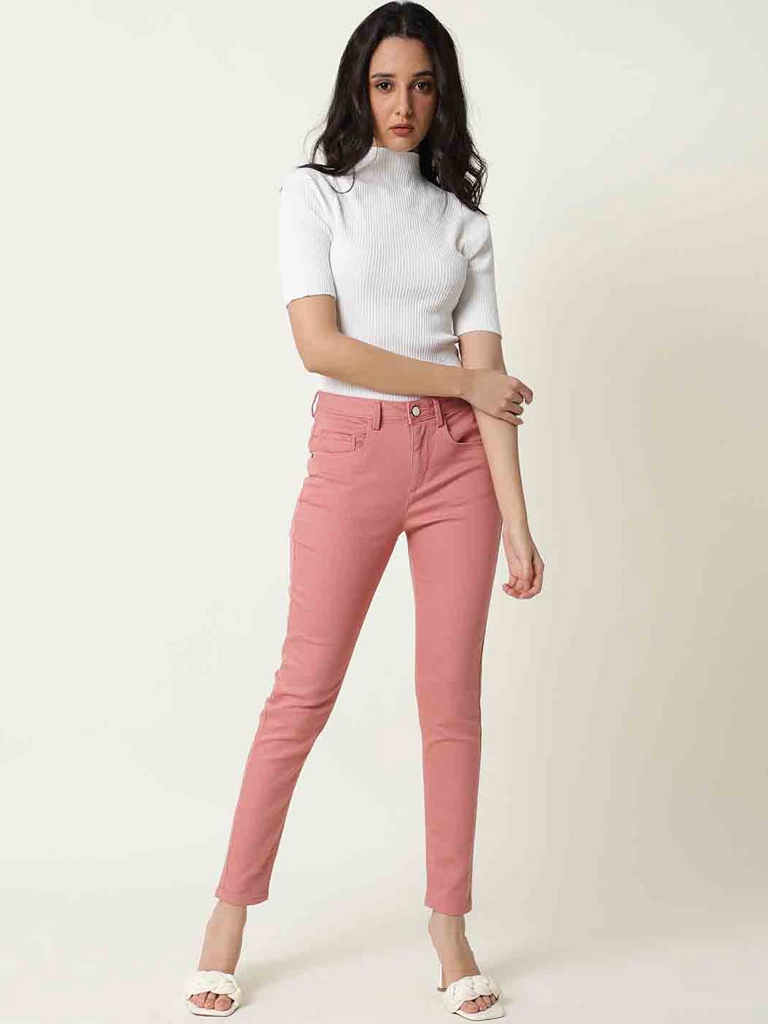 

RAREISM Women Pink Slim Fit Slash Knee Jeans