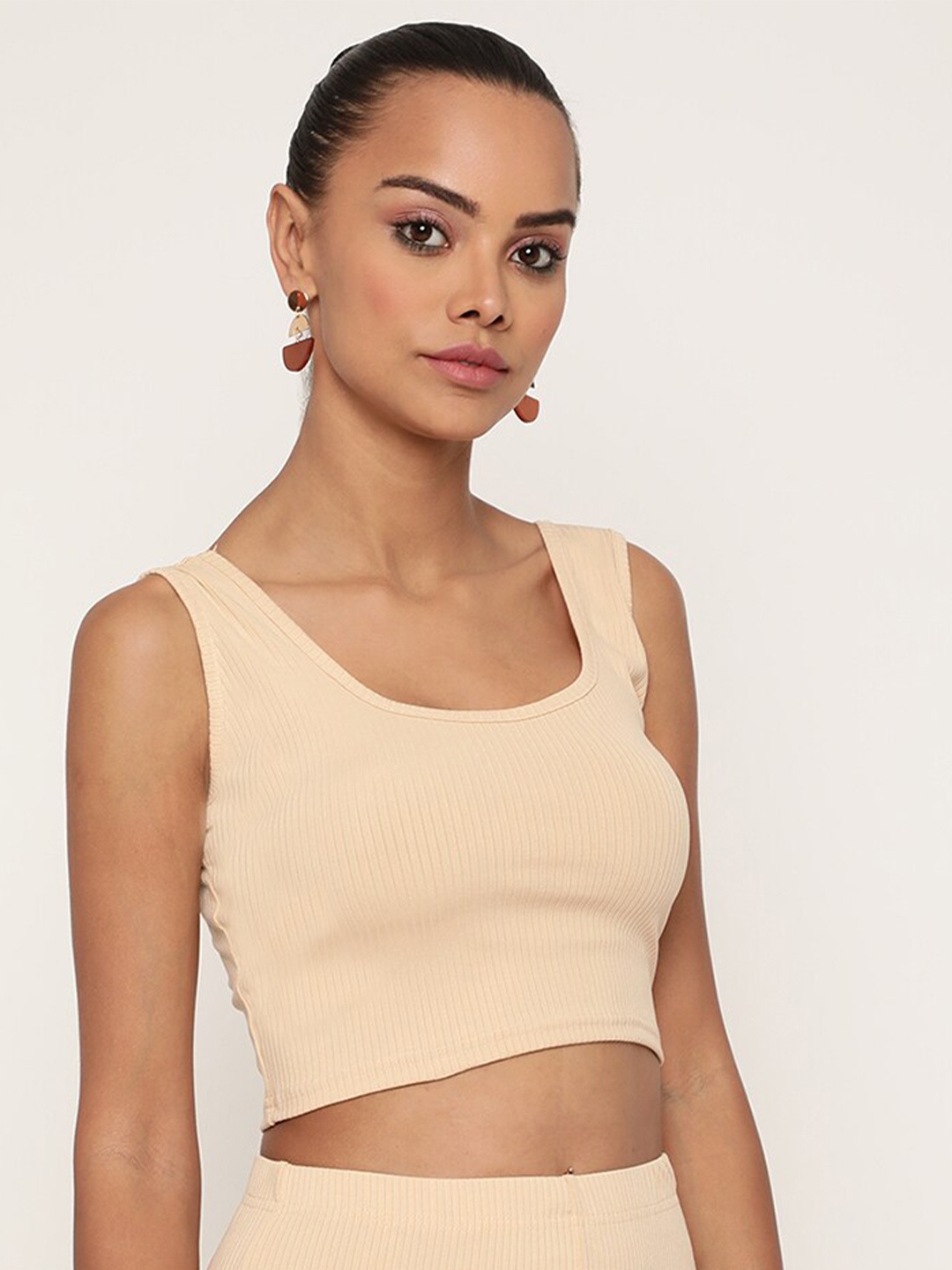 

Sugathari Women Nude-Coloured Sheen Crop Top