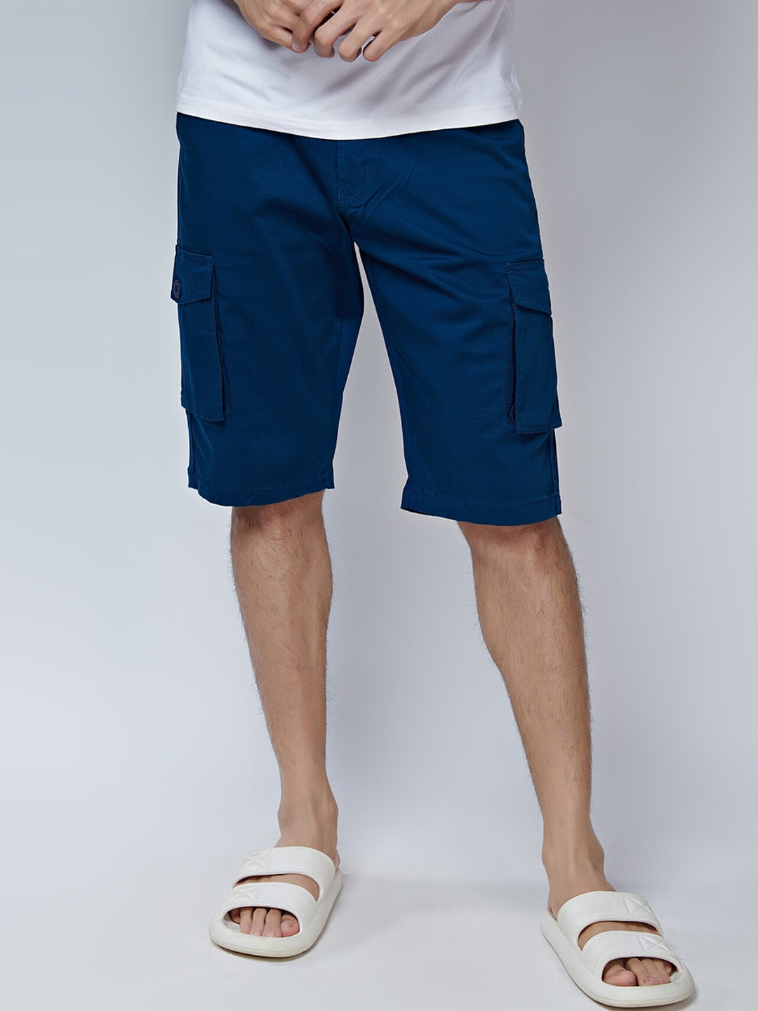 

MARK & ALBERT Men Navy Blue Cotton Cargo Shorts