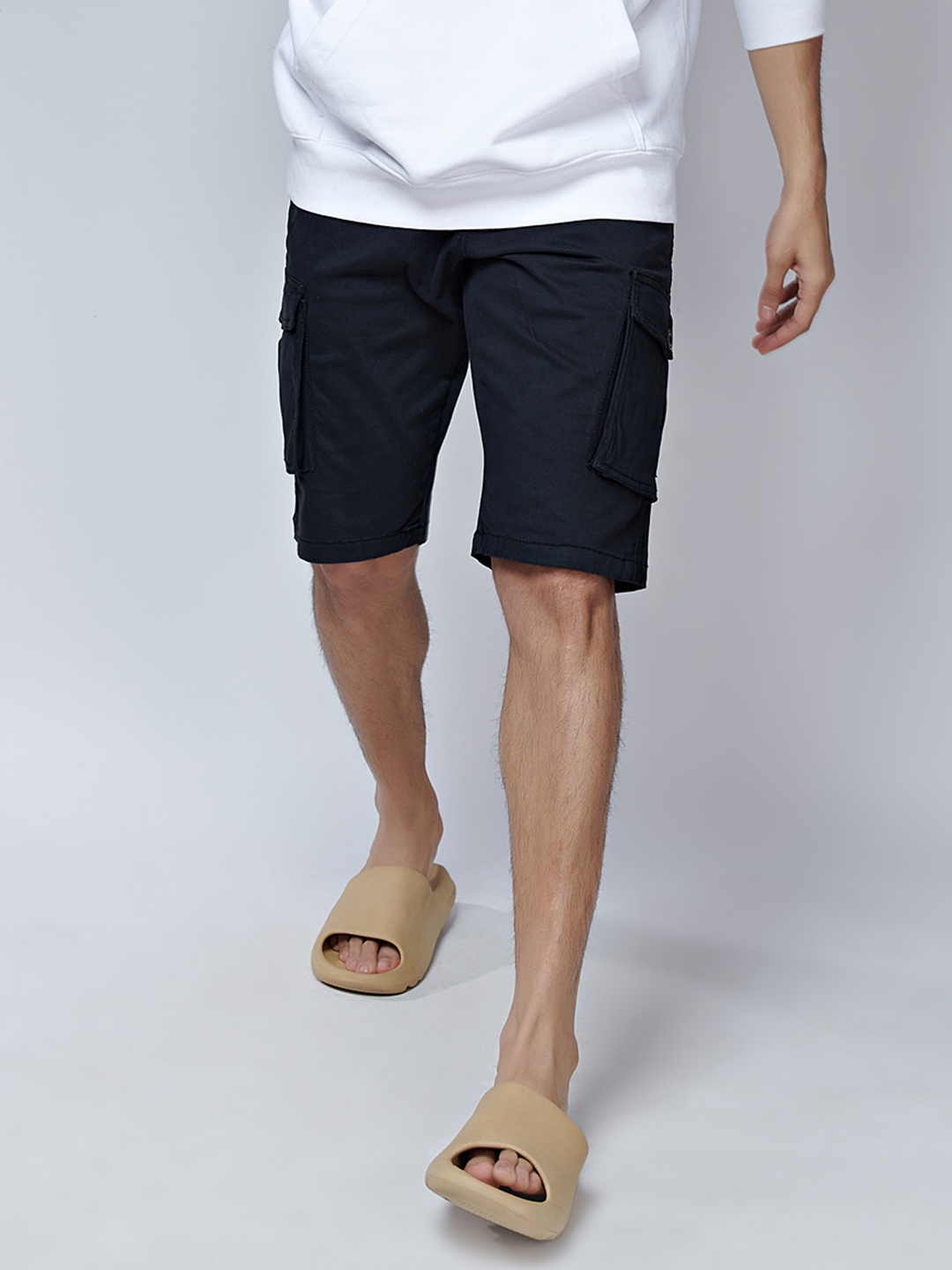 

MARK & ALBERT Men Navy Blue Cotton Cargo Shorts