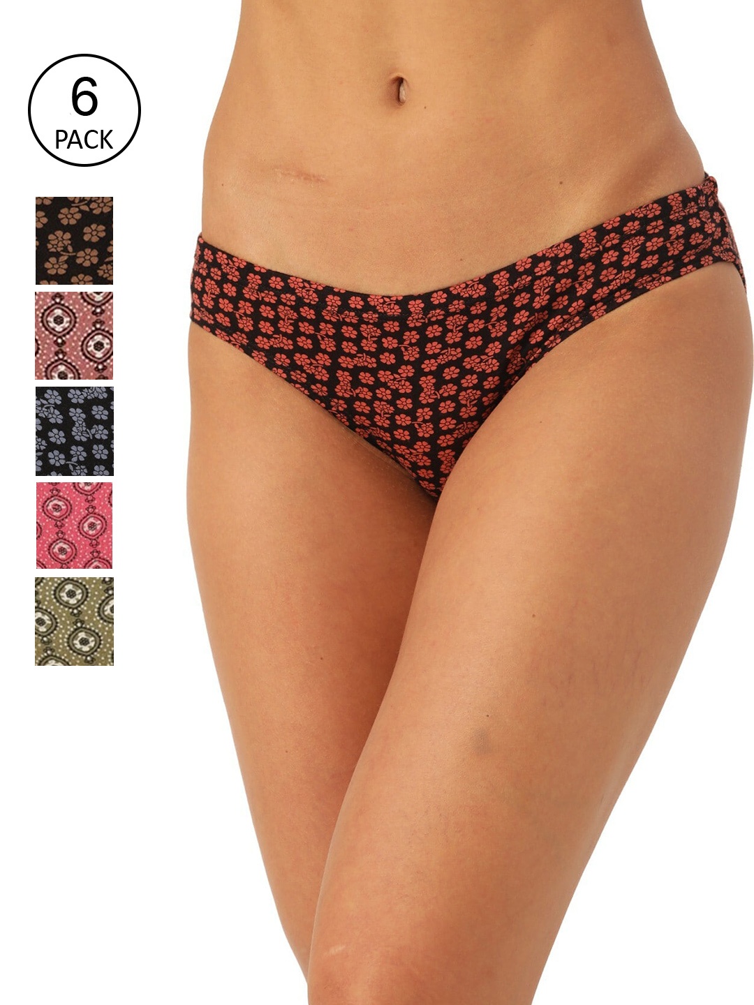 

Leading Lady Women Pack of 6 Printed Pure Cotton Bikini Briefs, Blue