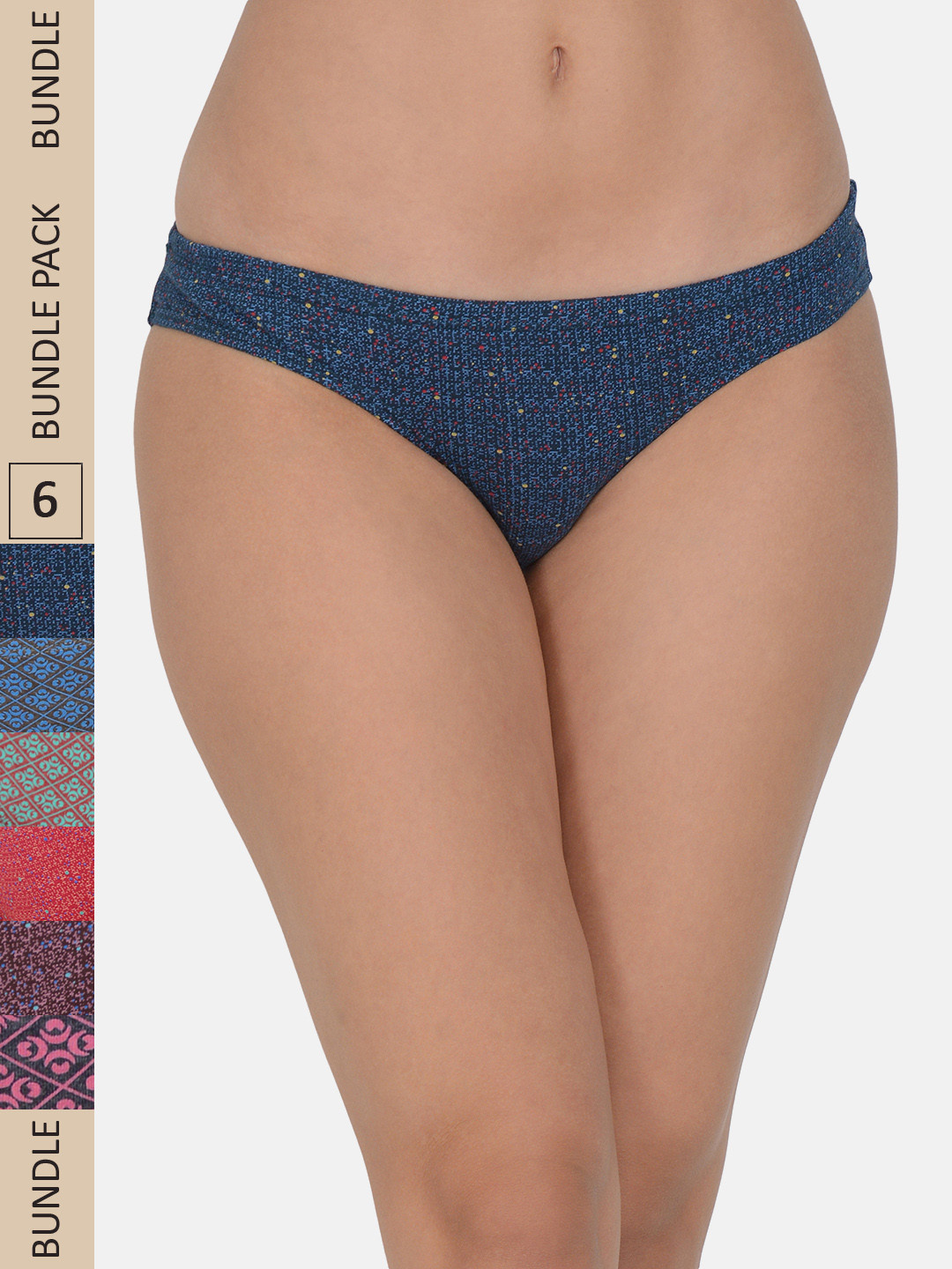 

Leading Lady Women Pack of 6 Printed Pure Cotton Bikini Briefs, Blue