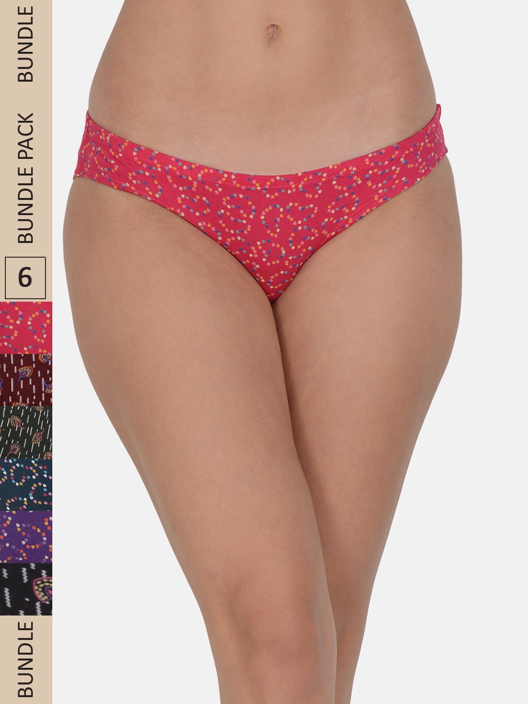 

Leading Lady Women Pack of 6 Printed Pure Cotton Bikini Briefs, Purple