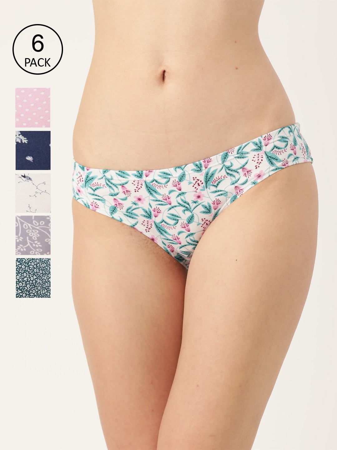 

Leading Lady Women Pack of 6 Printed Bikini Briefs, White