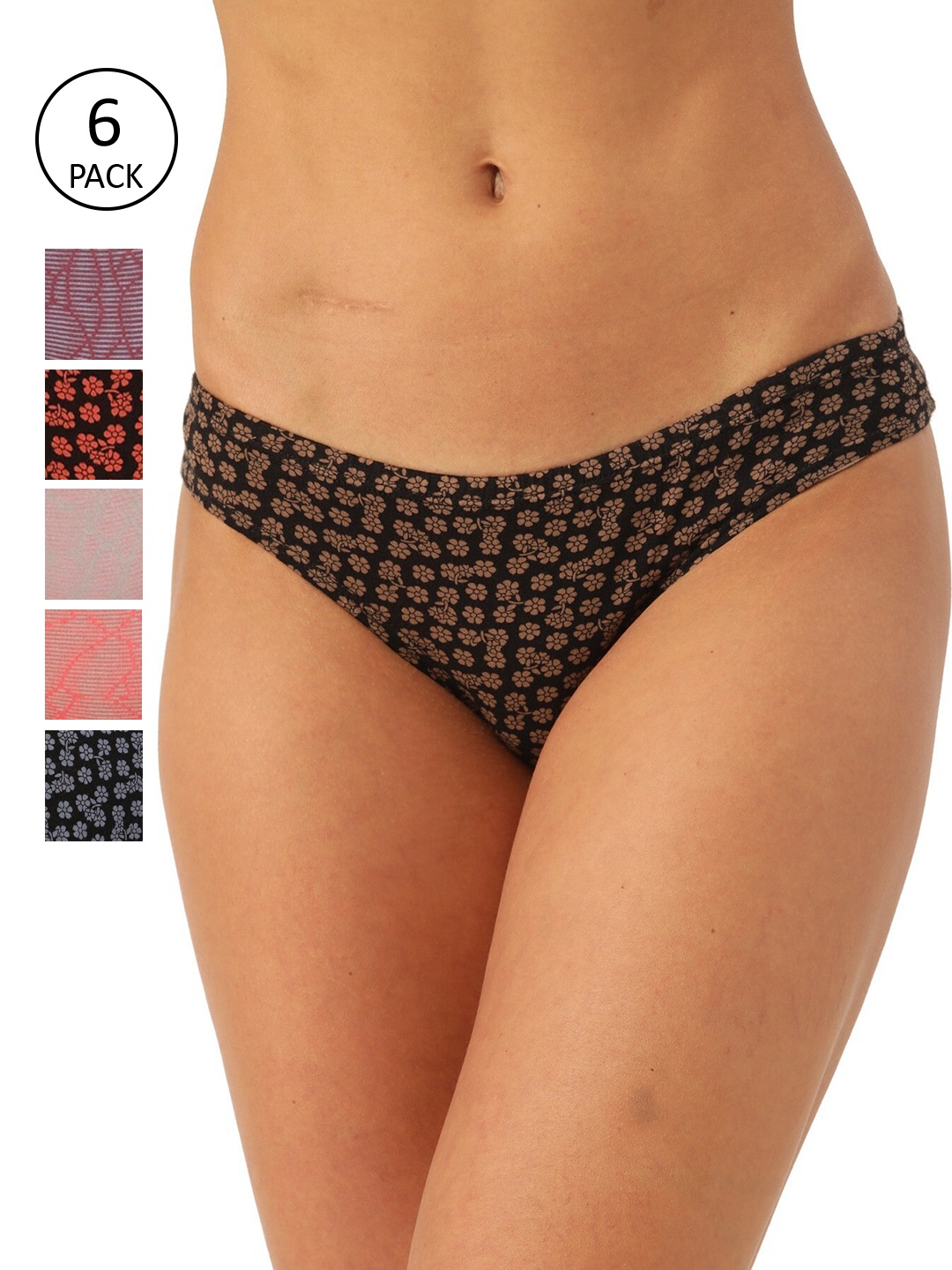 

Leading Lady Women Pack Of 6 Blue & Orange Printed Pure Cotton Bikini Briefs