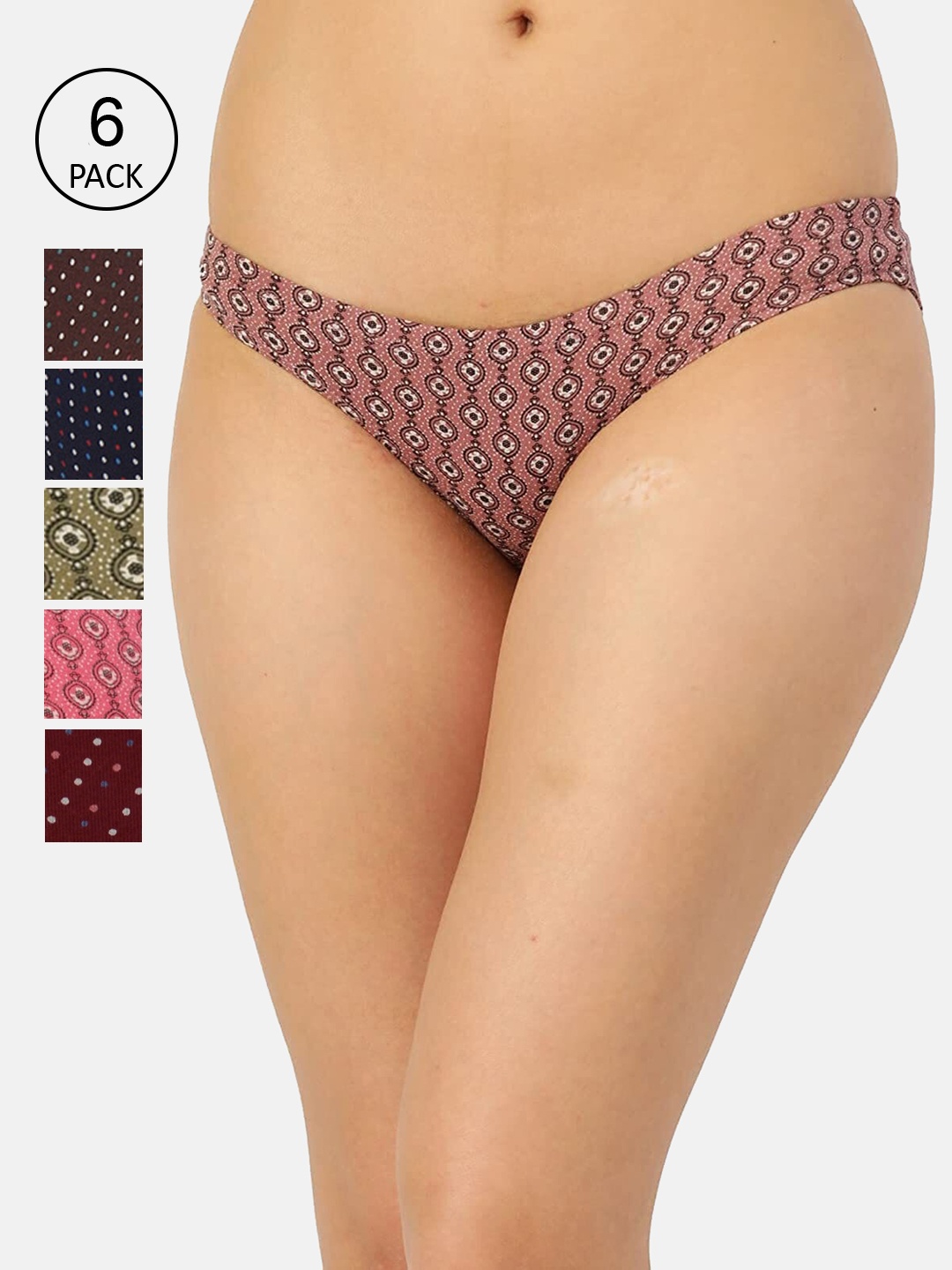 

Leading Lady Women Pack of 6 Printed Pure Cotton Bikini Briefs, Brown