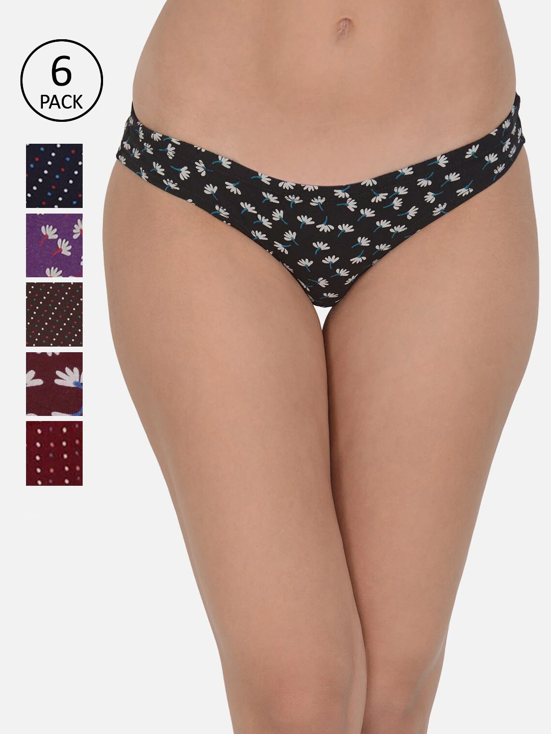

Leading Lady Women Pack of 6 Navy Blue & Maroon Printed Pure Cotton Bikini Briefs