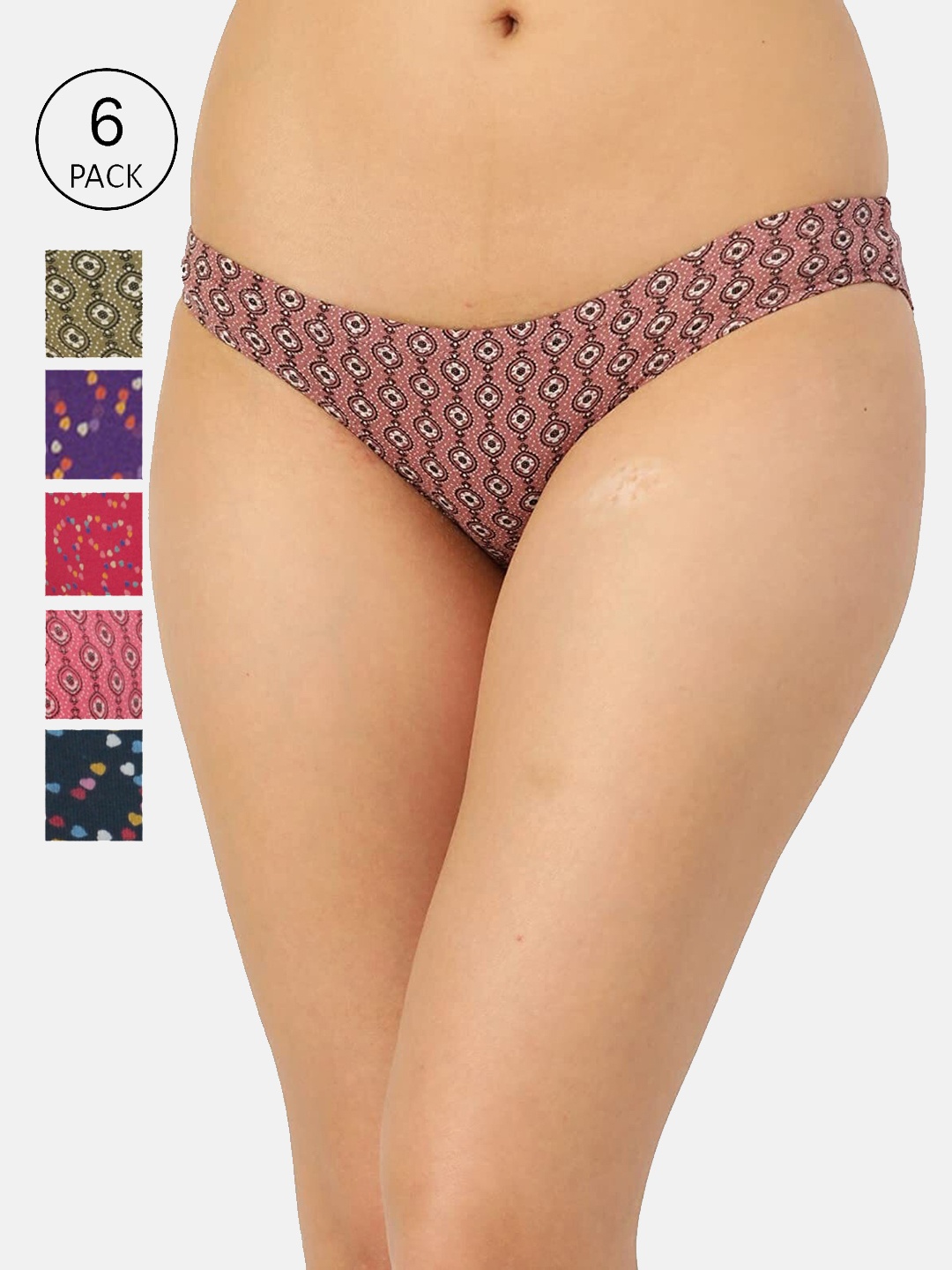 

Leading Lady Women Pack of 6 Printed Pure Cotton Bikini Briefs, Brown