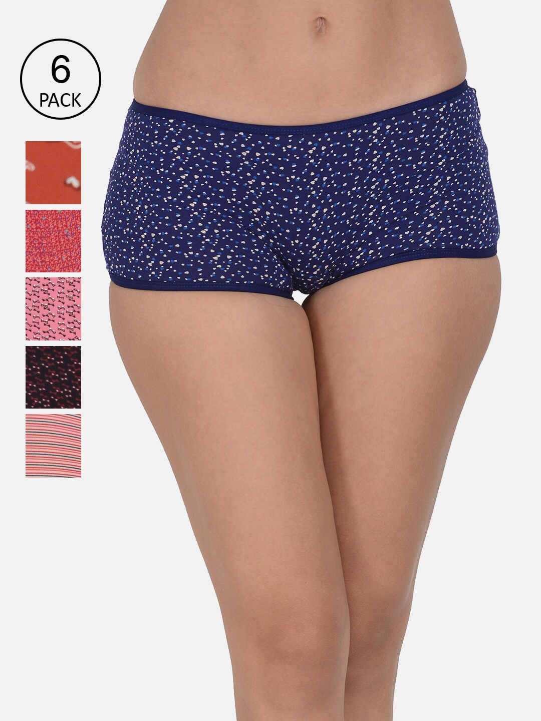 

Leading Lady Women Pack of 6 Printed Boy Shorts, Blue