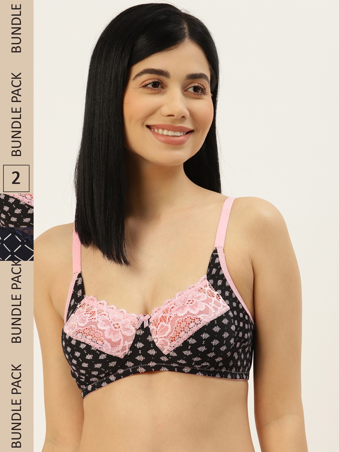 

Leading Lady Pack of 2 Black & Navy Blue Floral Printed Everyday Bra