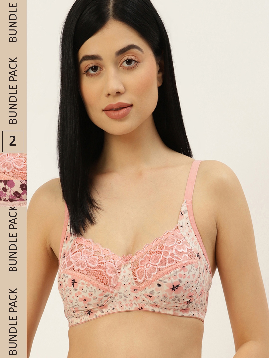 

Leading Lady Pack of 2 Pink & Cream-Coloured Printed Everyday Bra