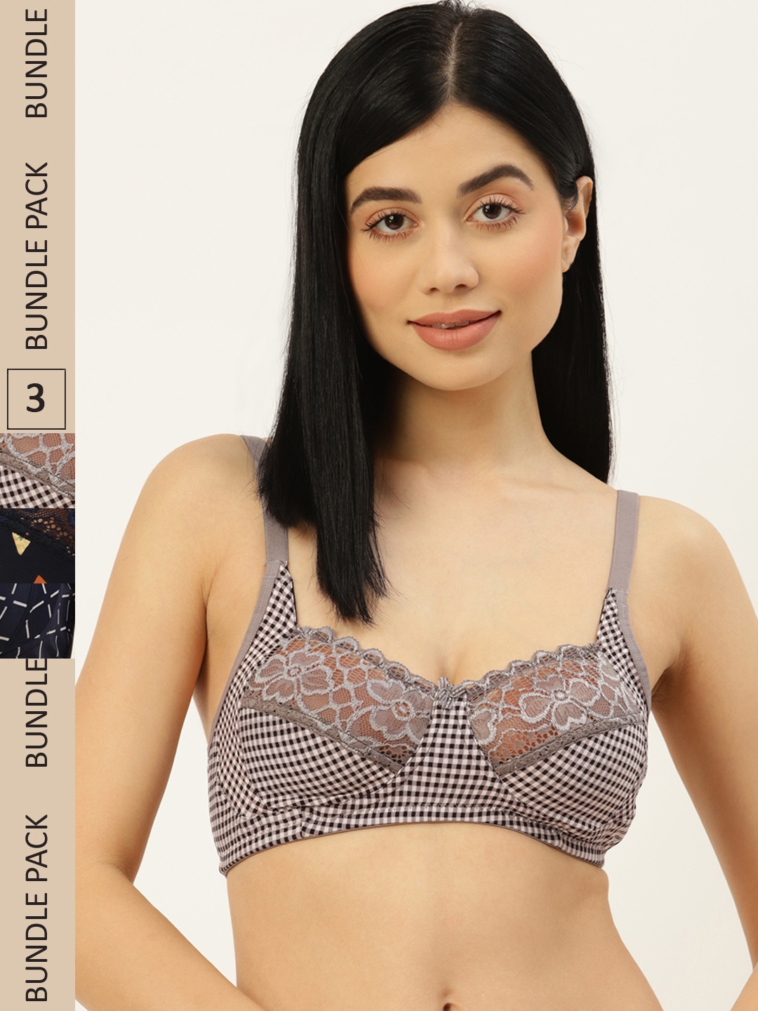 

Leading Lady Pack of 3 Printed Everyday Bra, Grey
