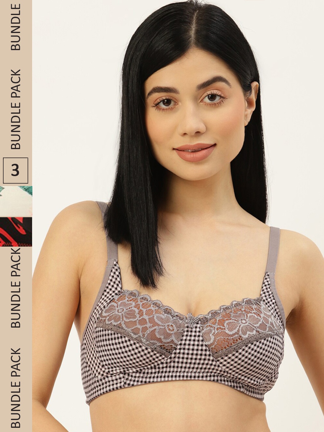 

Leading Lady Pack of 3 Printed Everyday Bra, Grey