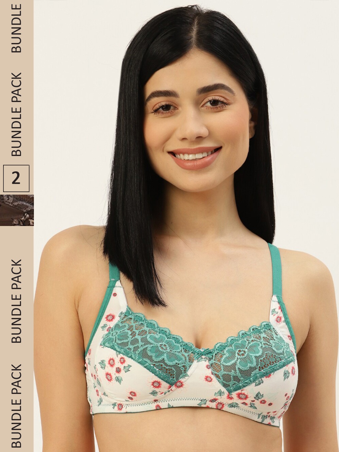 

Leading Lady Cream & Red Non Padded Floral Bra