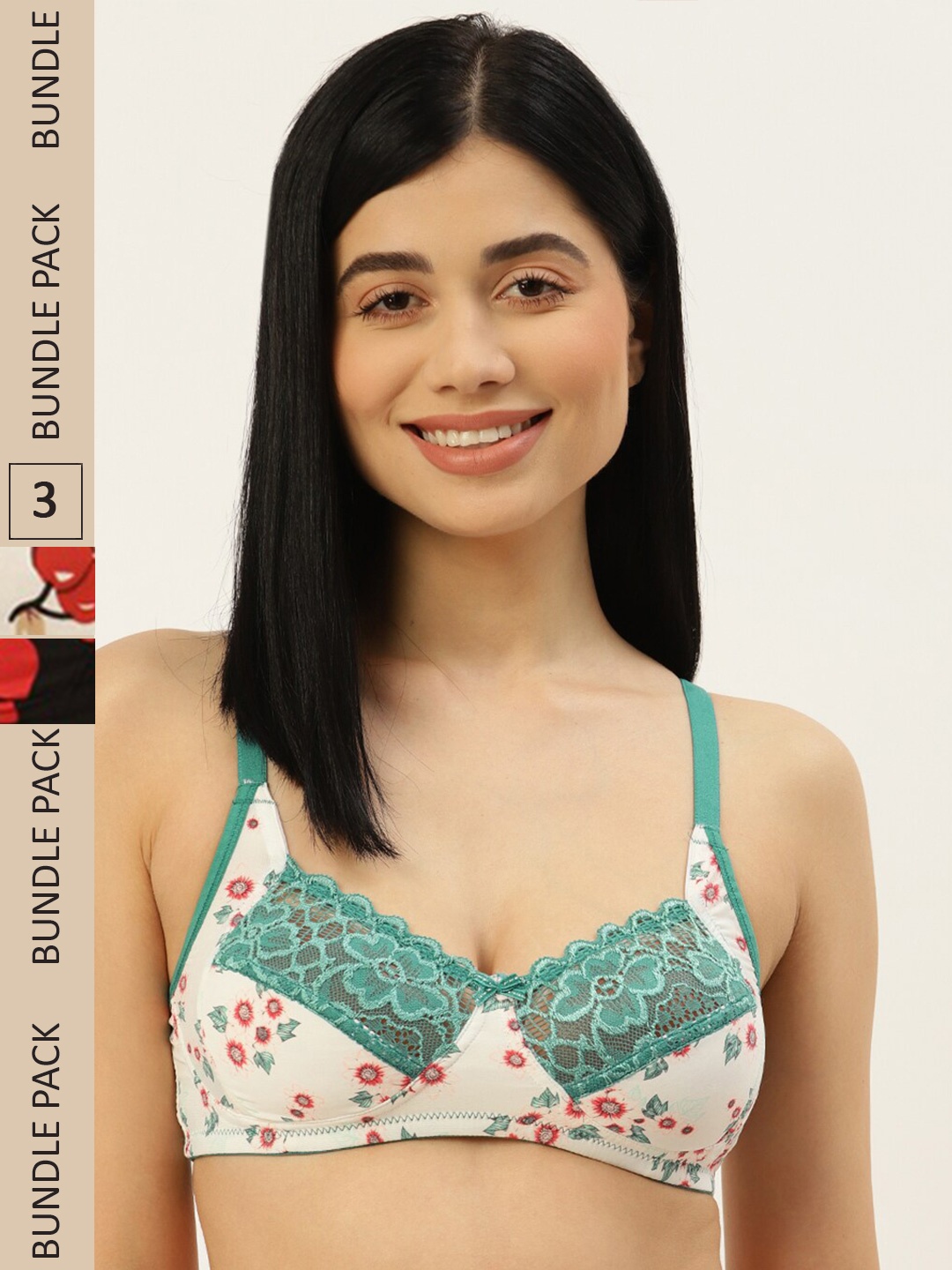 

Leading Lady Pack of 3 Printed Everyday Bra, Cream