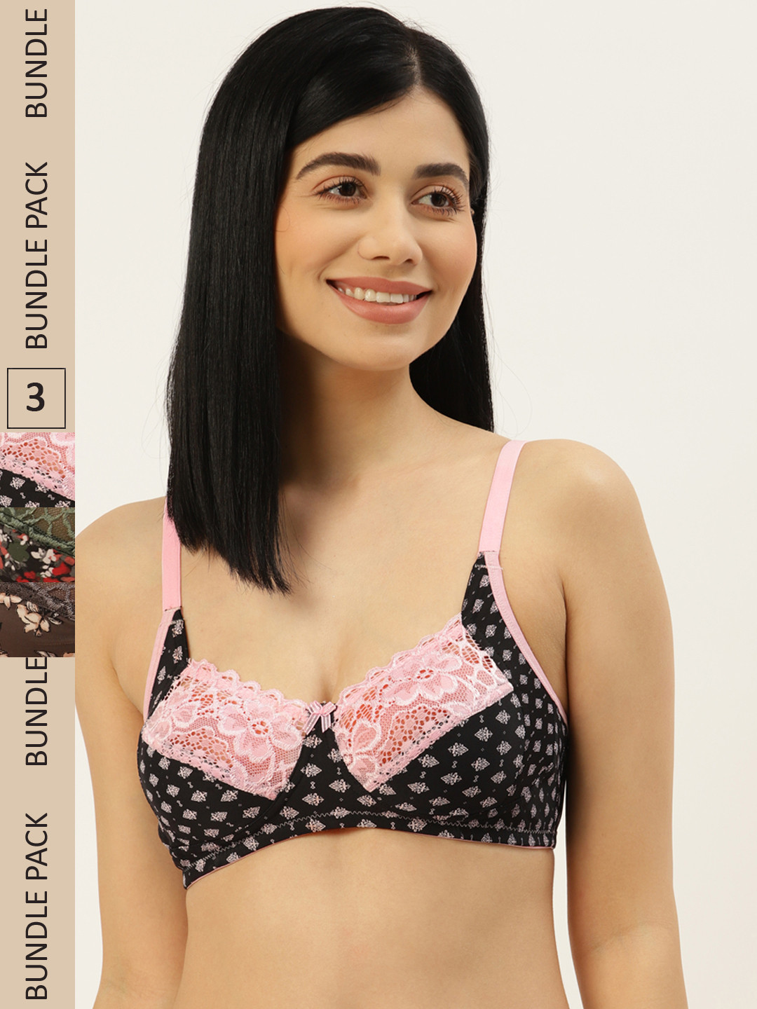 

Leading Lady Pack of 3 Black & Red Printed Everyday Bra