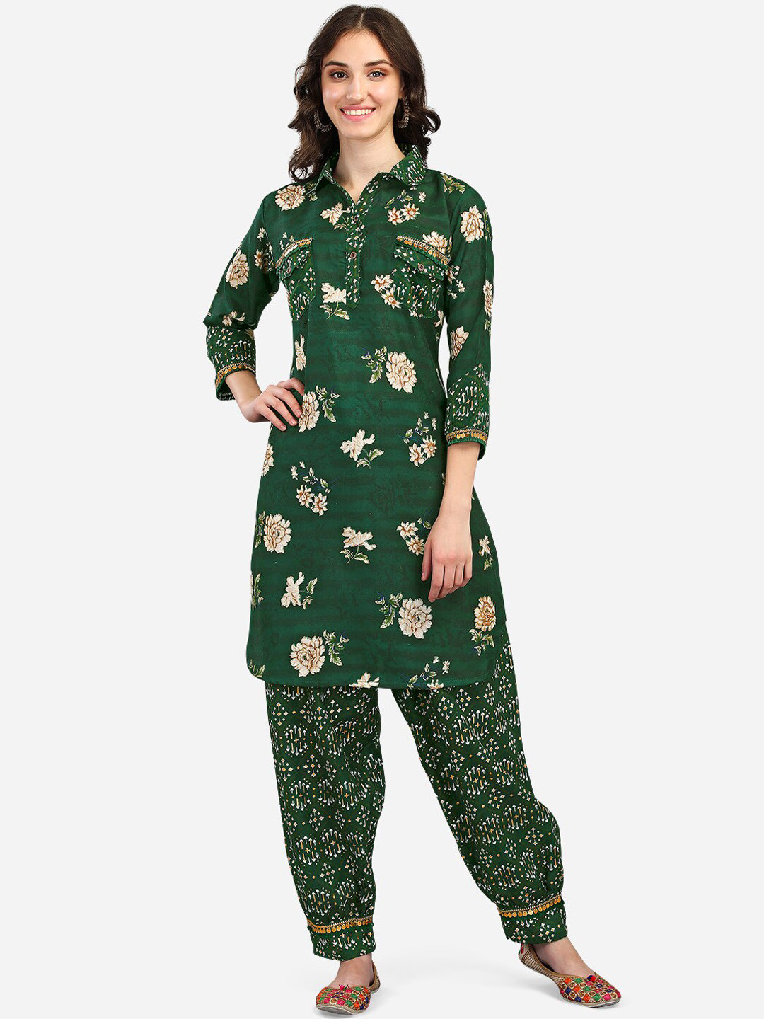 

GUFRINA Women Green Floral Printed Kurta with Salwar