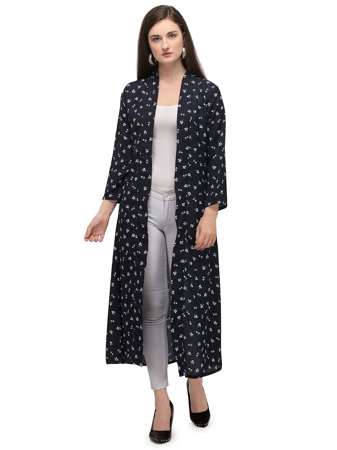 

Fashfun Women Blue & White Printed Longline Shrug