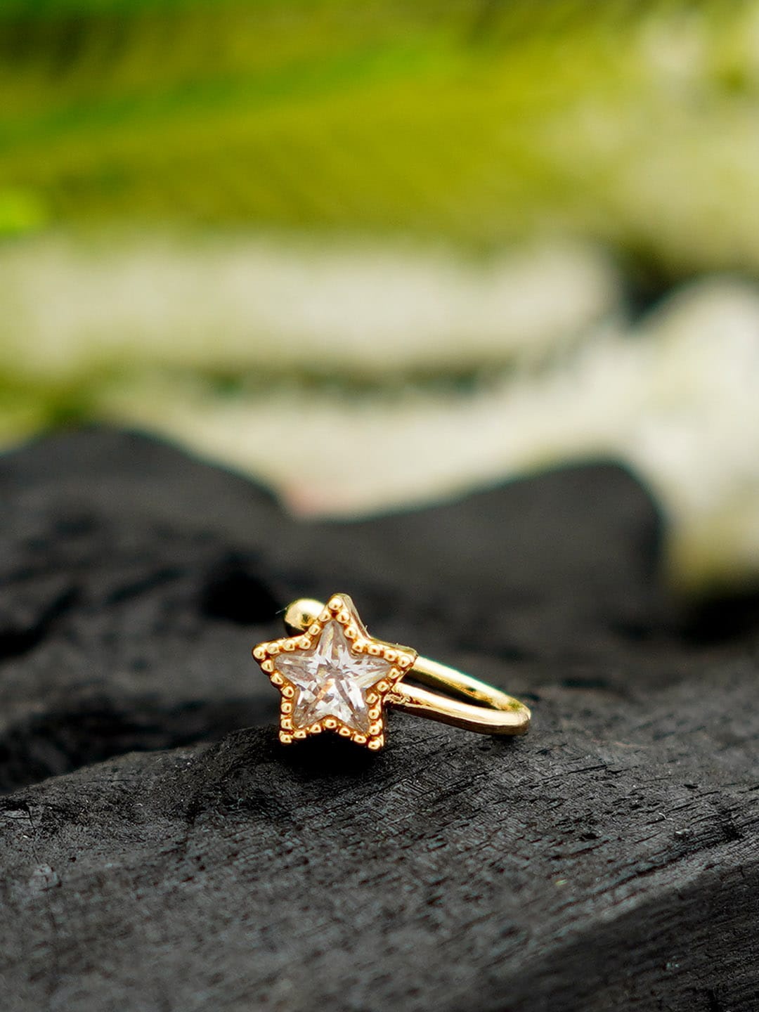 

Ferosh Gold-Toned Stone-Studded Star Shaped Nose Ring