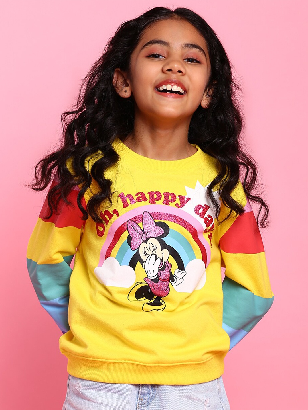

BONKIDS Girls Mustard Printed Sweatshirt