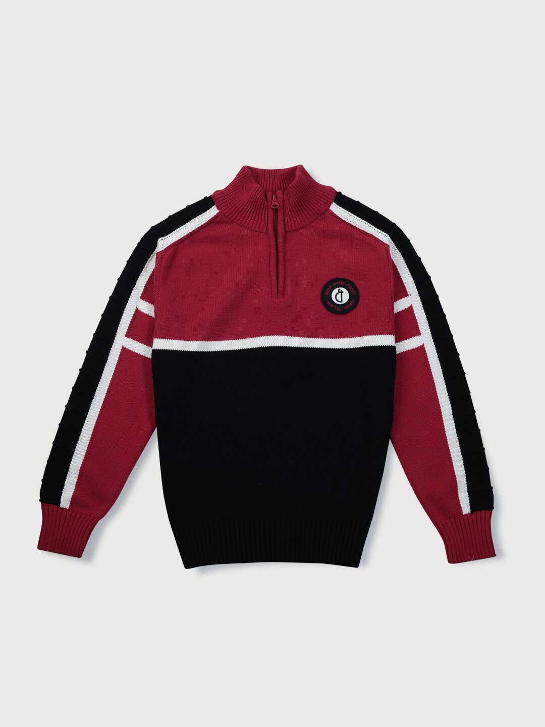 

Gini and Jony Boys Maroon & Black Colourblocked Pullover