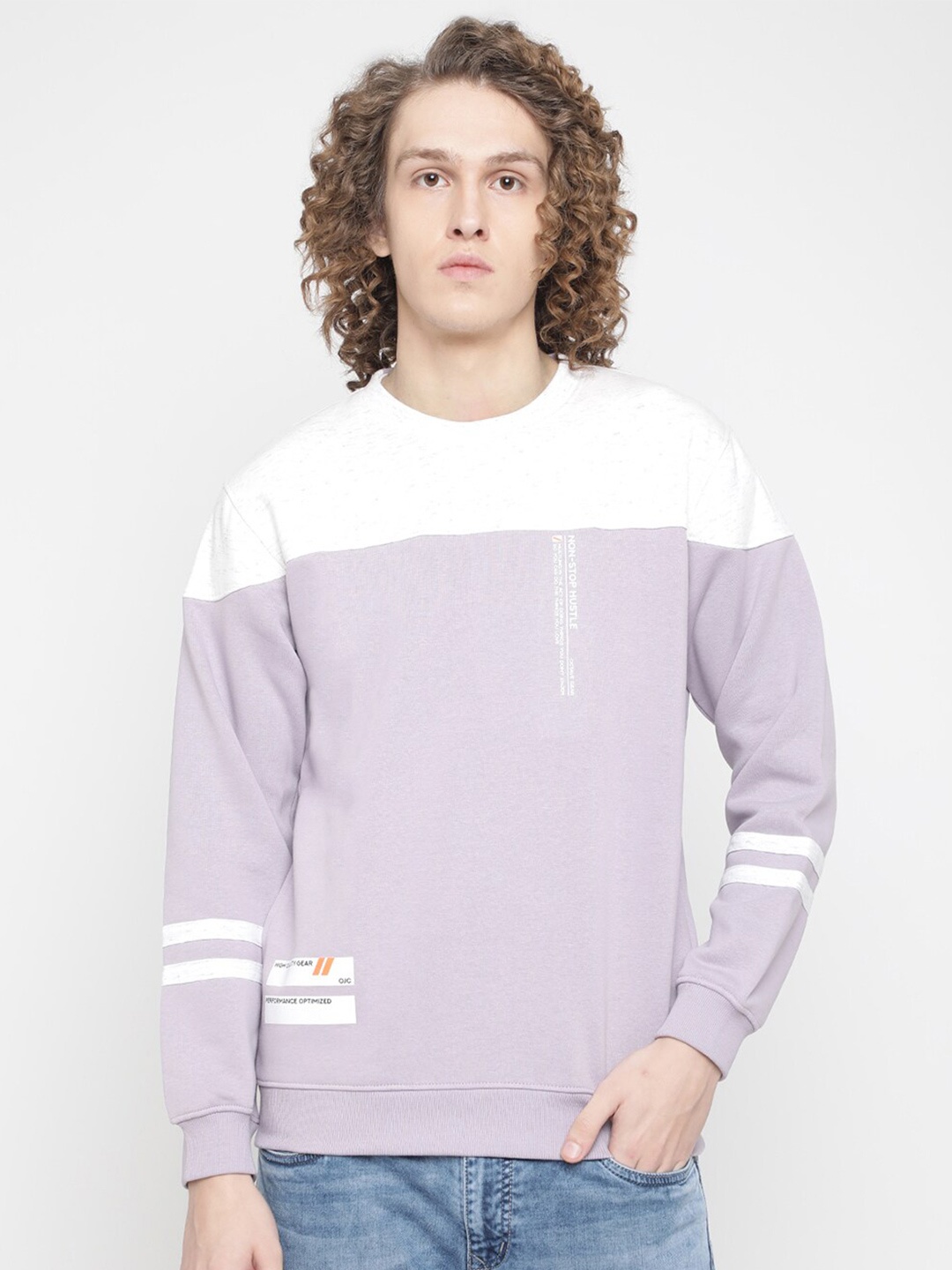 

Octave Men Purple Colourblocked Fleece Sweatshirt