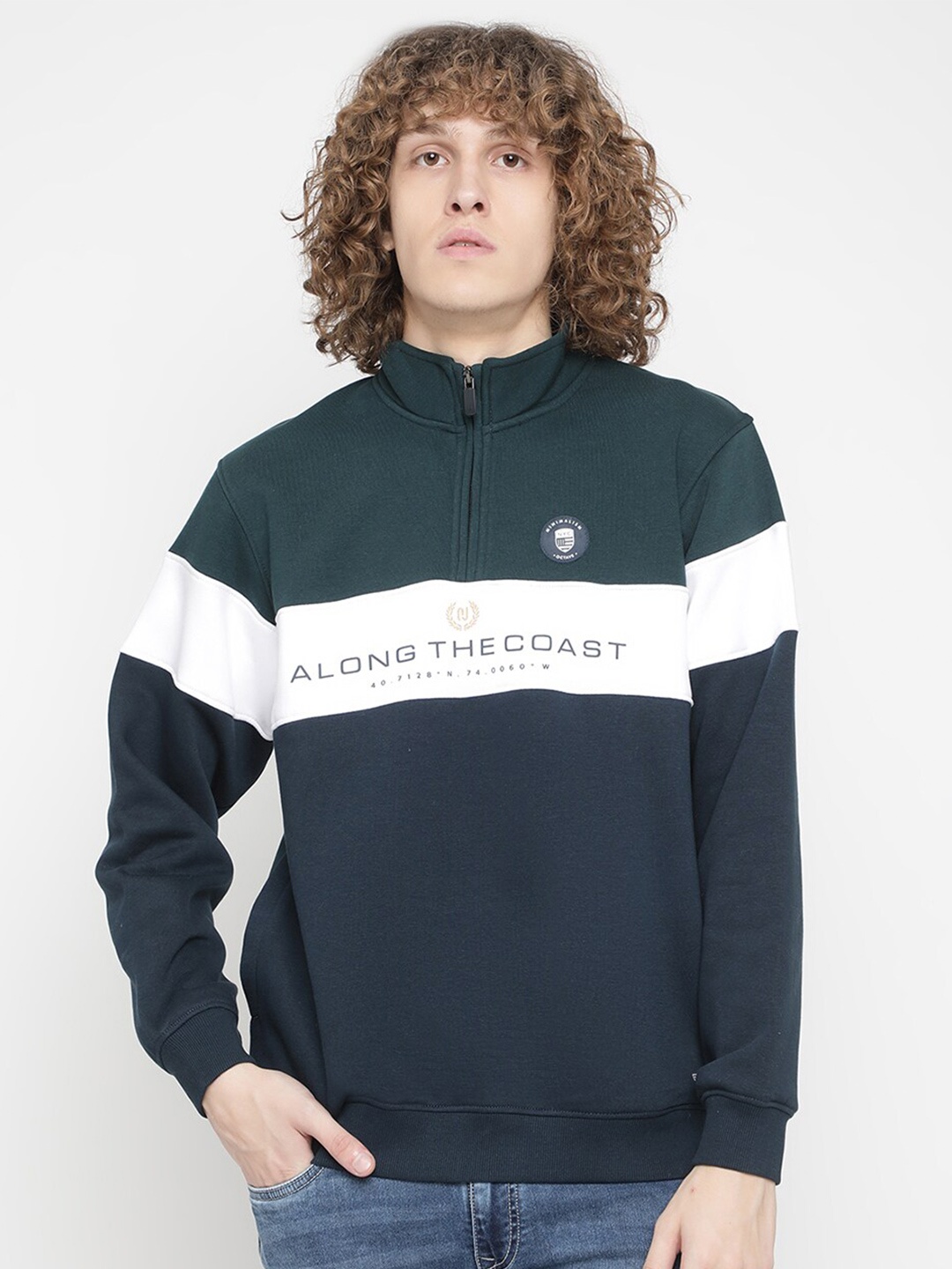 

Octave Men Green Colourblocked Fleece Sweatshirt